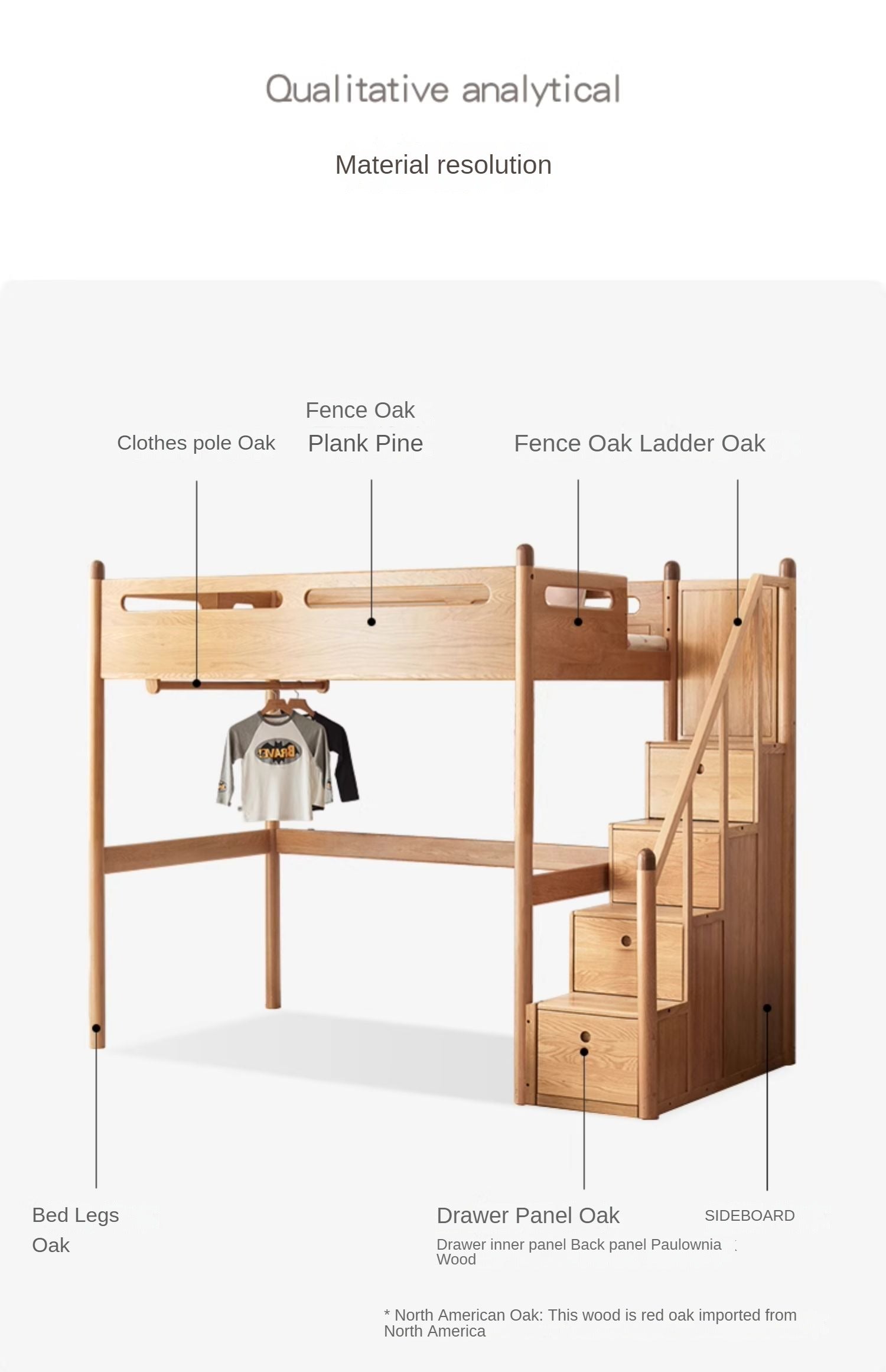 Solid Oak Wood Loft Bed with Storage Cabinet - Space-Saving Furniture for Small Rooms, Kids Bedroom & Dormitory