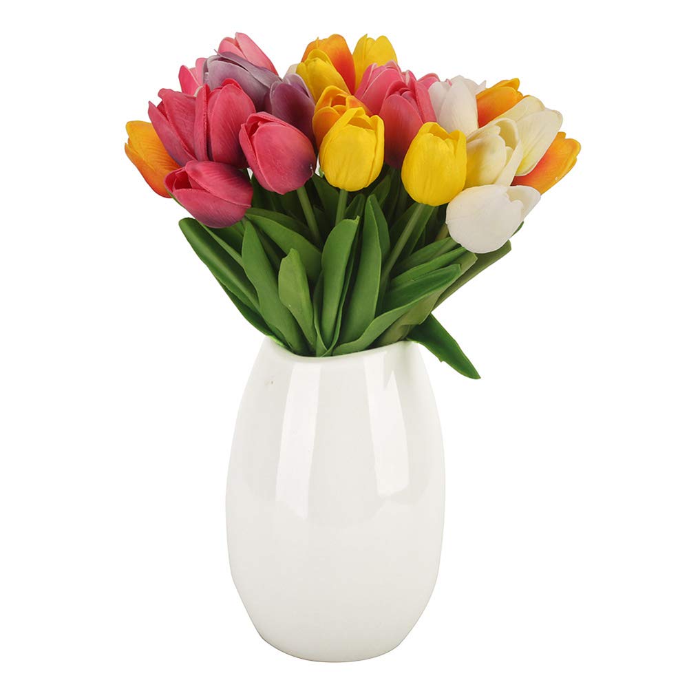 20 Heads Real Touch PU Tulips - Artificial Flowers for Wedding Bouquets, Home, Office & Room Decor - Lifelike Fake Flowers Arrangement for Centerpieces, Parties & Events