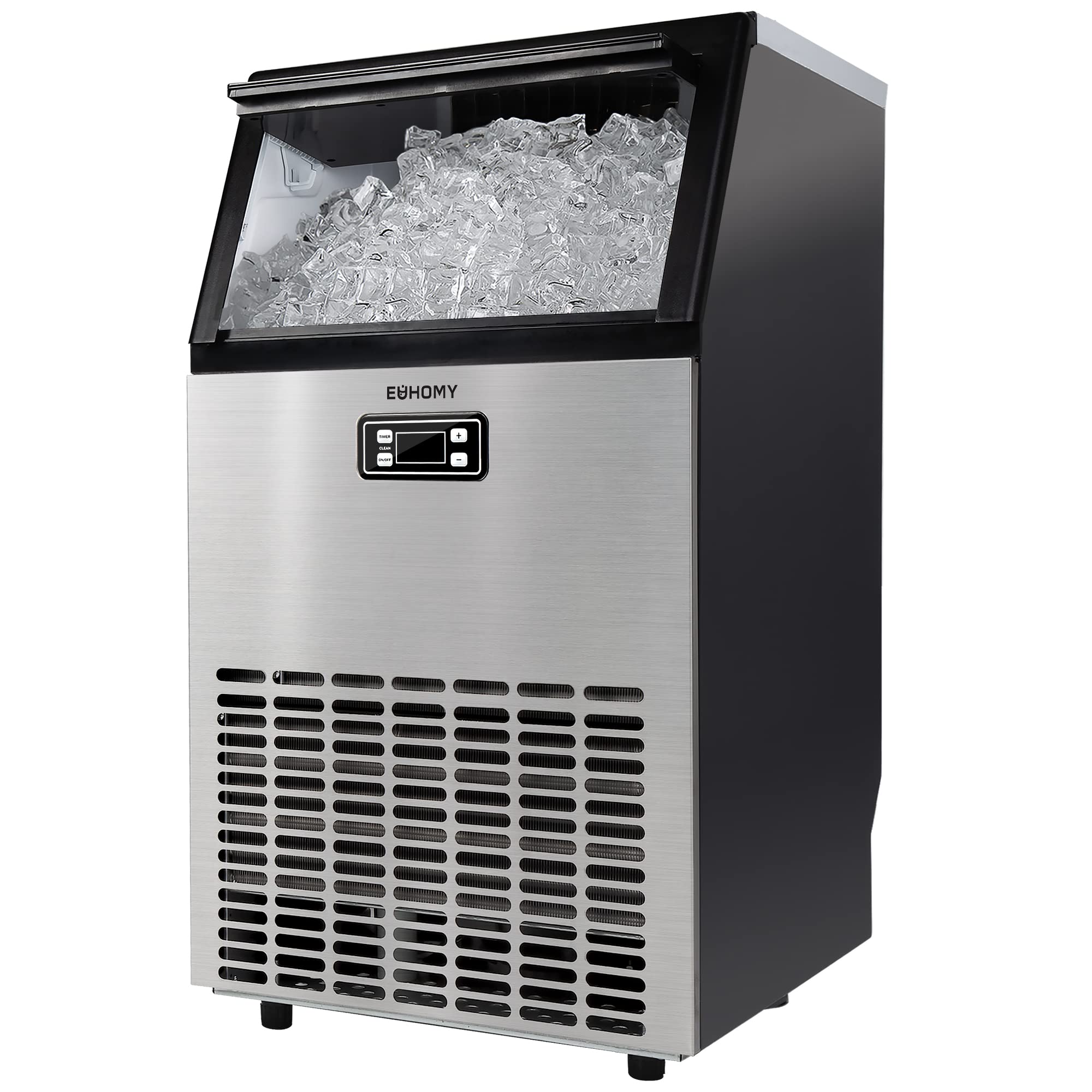 EUHOMY Commercial Ice Maker Machine - 95lbs Daily Output, 33lbs Storage Capacity, Stainless Steel Freestanding & Under Counter Ice Maker for Home, Bar, Restaurant, Outdoor Use - Perfect for Parties, Cocktails, and Camping