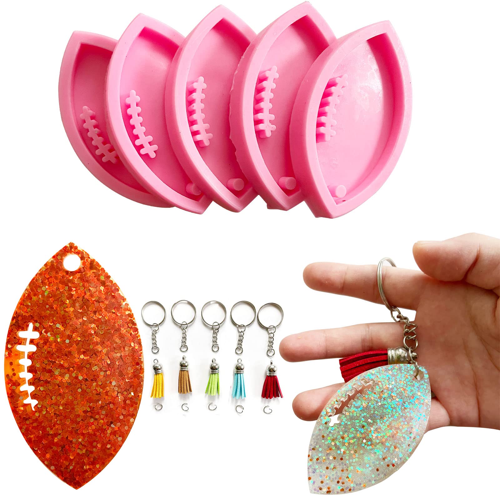 5Pcs Rugby Keychain Silicone Molds with Hole - DIY Football Charm Pendant & Tassel Molds for Crafting, Gift Making & Sports Fan Accessories - Perfect for Rugby Gifts, DIY Jewelry & Team Spirit Decorations