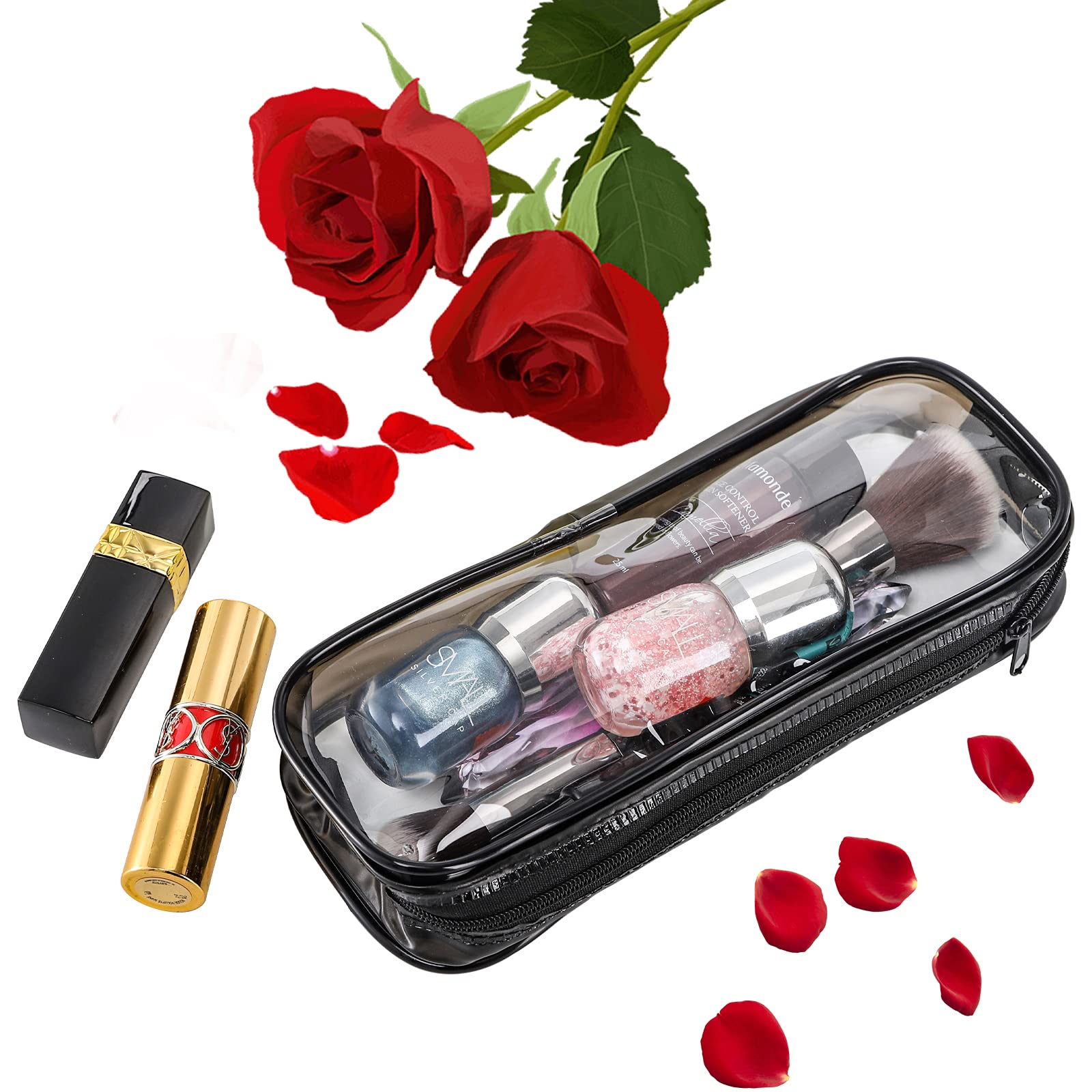 WUWEOT 10 Pack Clear PVC Pencil Cases & Makeup Pouches - Large Capacity Zippered Storage for School, Office & Travel - Perfect for Organizing Stationery, Toiletries & Cosmetics (Black+White)