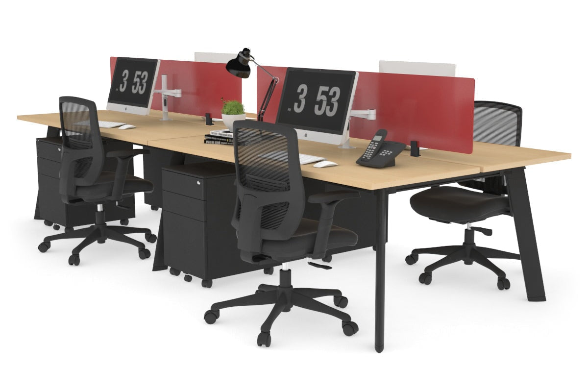 4-Person Workstation with Black Frame - 1800L x 700W Office Desk for Team Collaboration & Productivity | Perfect for Open Offices, Coworking Spaces & Home Offices