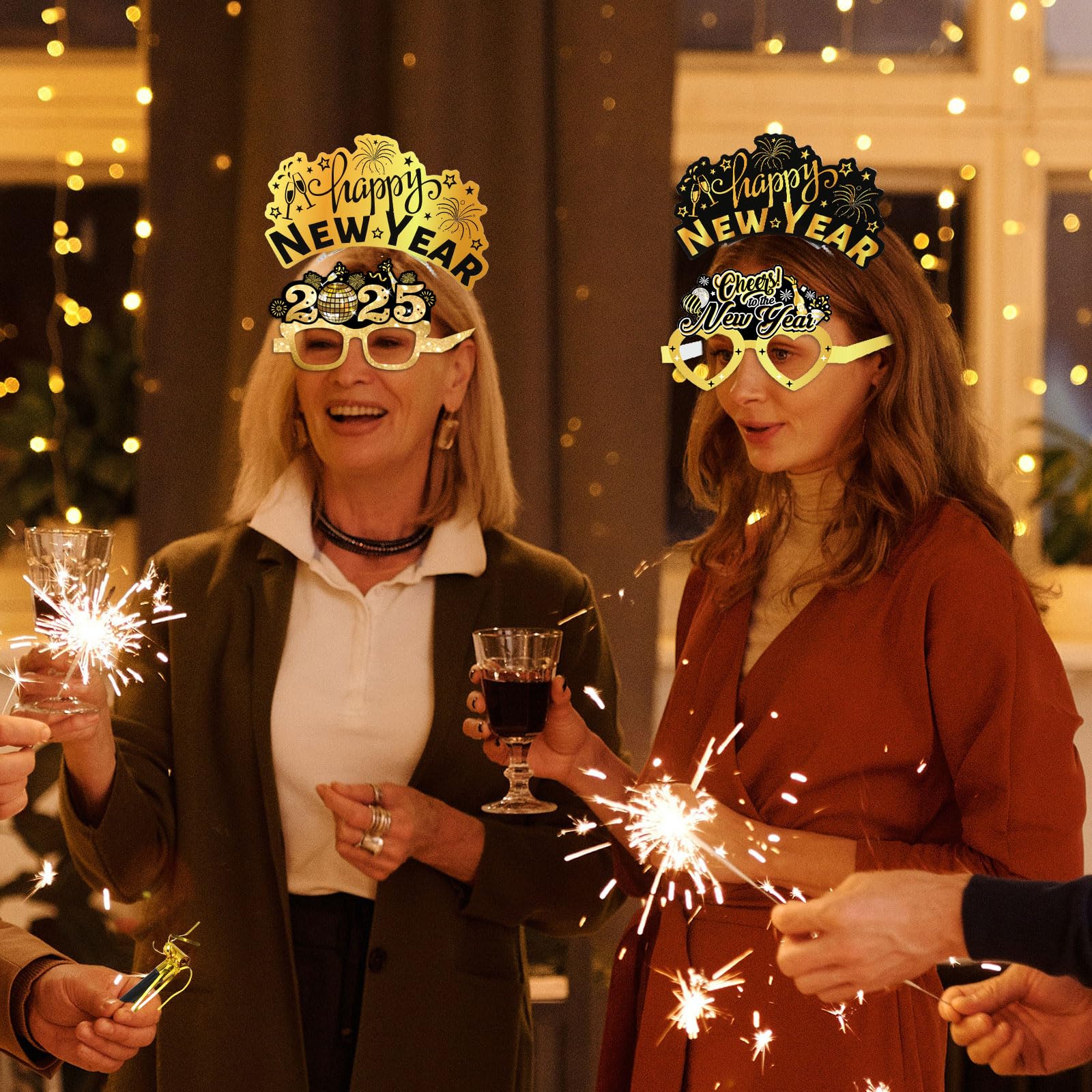 2025 New Year's Eve Party Supplies Kit - 45pcs Black Gold Silver Happy New Year Glasses, Headbands & Noisemakers for NYE Decorations | Perfect for Countdown Parties, Ball Drop Celebrations & New Year's Eve Festivities