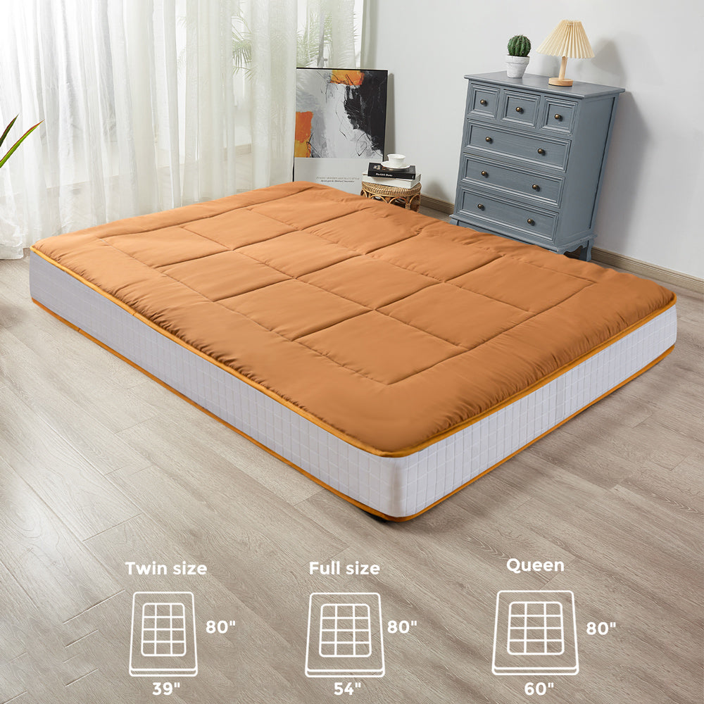 MAXYOYO 6-Inch Extra Thick Floor Futon Mattress - Light Brown | Foldable Guest Bed & Floor Cushion for Small Spaces, Dorm Rooms & Camping