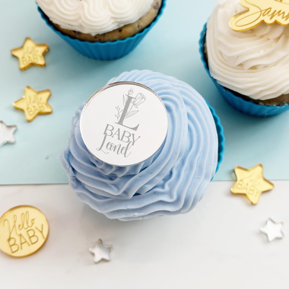 (12 Pack) Custom Acrylic Baby Shower Cupcake Toppers - Oh Baby Gender Reveal Party Decorations for Boy or Girl - Perfect for Baby Showers, Gender Reveal Parties & Welcome Celebrations