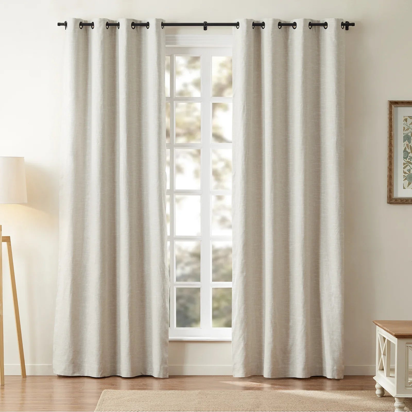 Premium Blackout Linen Cotton Curtains with Grommet Top - Thermal Insulated Drapes for Living Room & Bedroom (Set of 2 Panels)