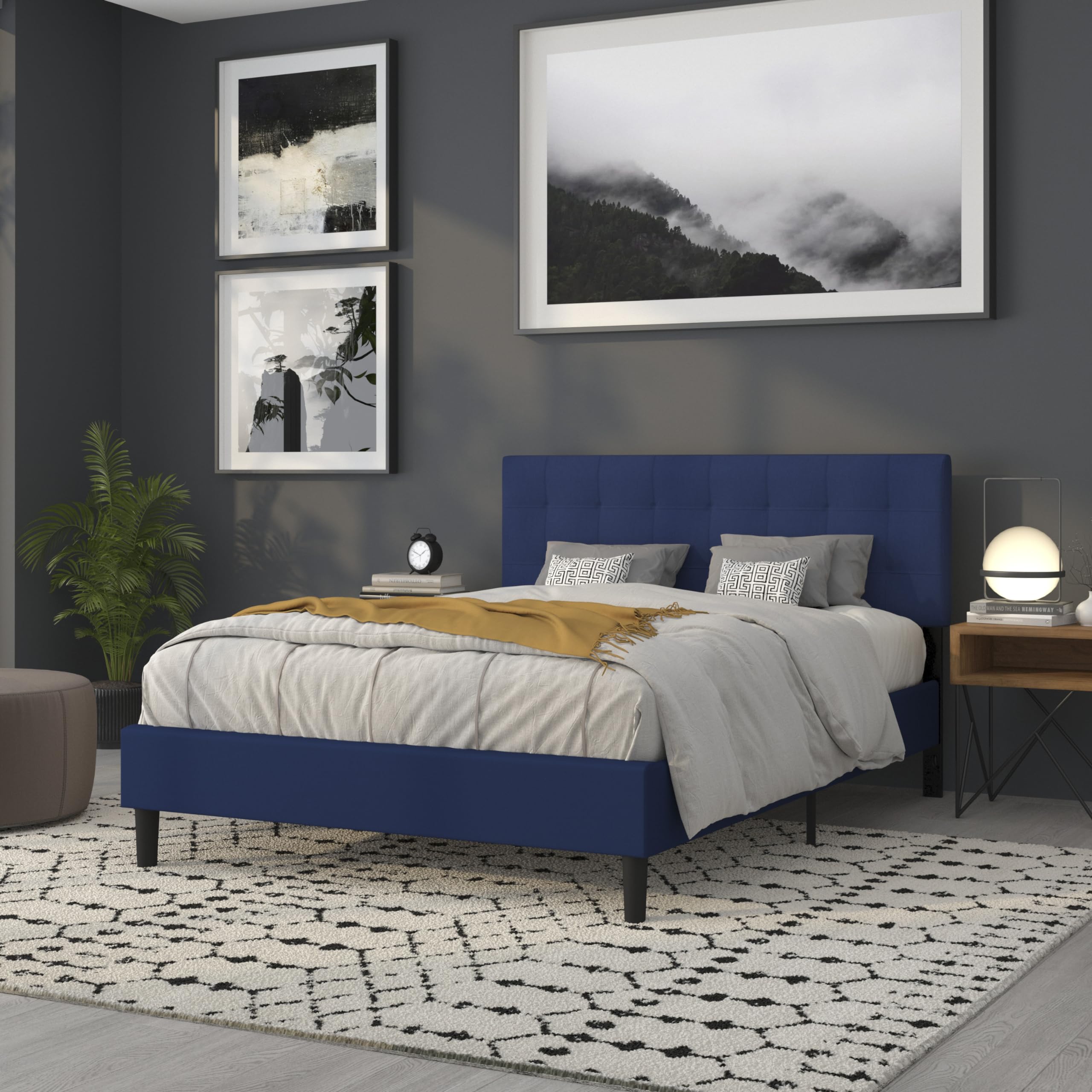 Flash Furniture Bedford Tufted Upholstered Queen Size Headboard - Navy Fabric Upholstered Bed Frame Headboard for Master Bedroom, Guest Room & Home Decor