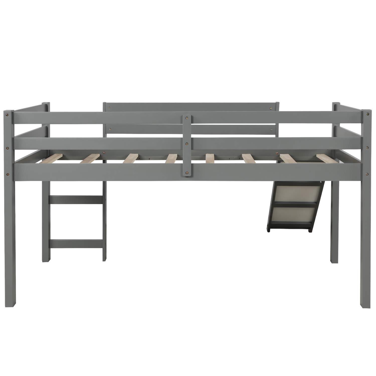 Merax Wooden Twin Size Junior Loft Bed with Slide and Ladder - Space-Saving Kids Bed for Small Rooms, Perfect for Boys & Girls Bedroom, Playroom or Dormitory