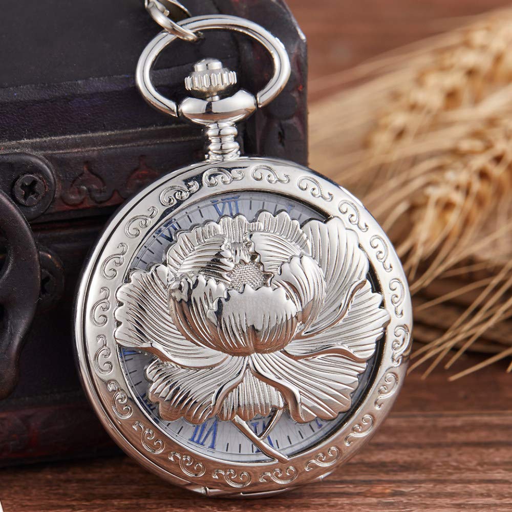 Vintage Hollow Flower Engraved Mechanical Pocket Watch with Chain - Hand-Winding Silver Timepiece for Men & Women - Perfect Gift for Collectors & Special Occasions
