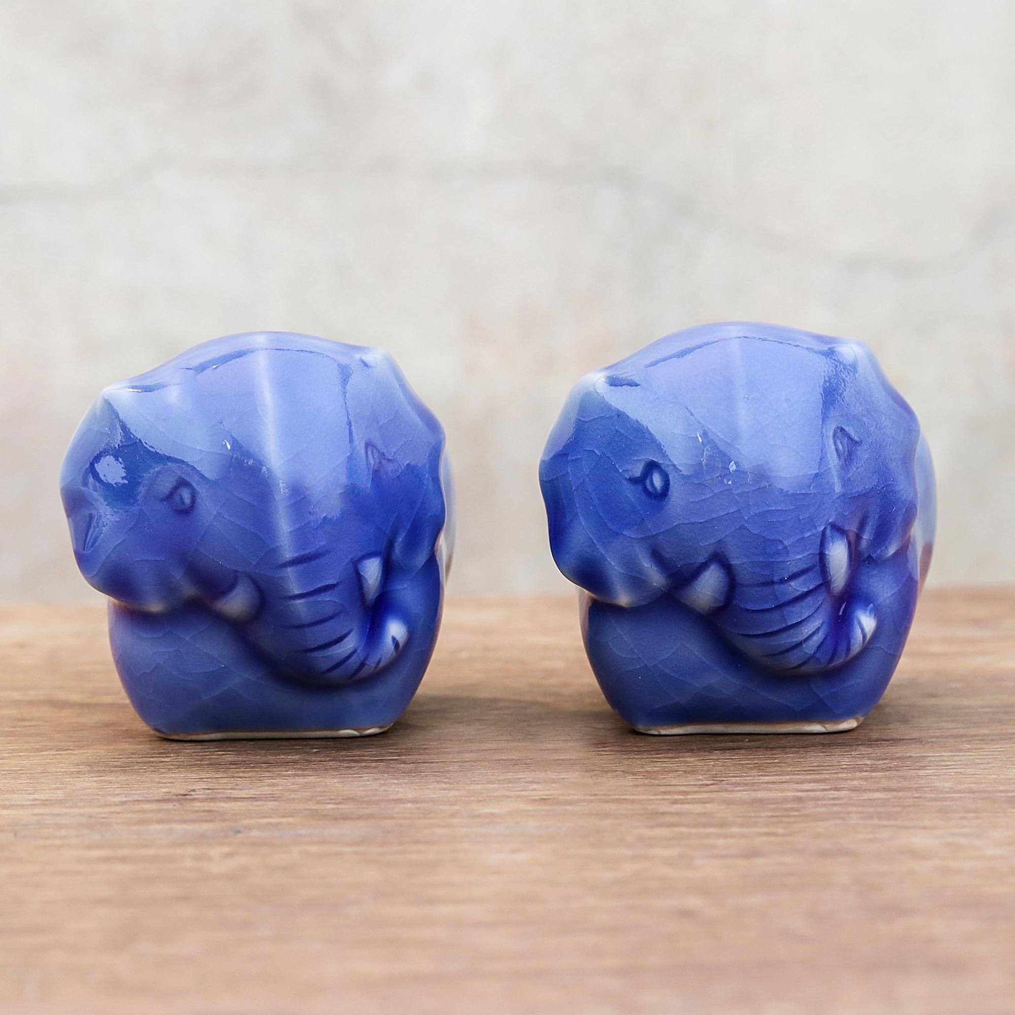 NOVICA Handmade Blue Elephant Ceramic Egg Cups from Thailand - Elegant Tableware & Serveware for Appetizers, Breakfast or Home Decor (Celadon 'Elephant Sisters' Pair) - Perfect for Brunch Parties, Easter Celebrations & Unique Gift Giving