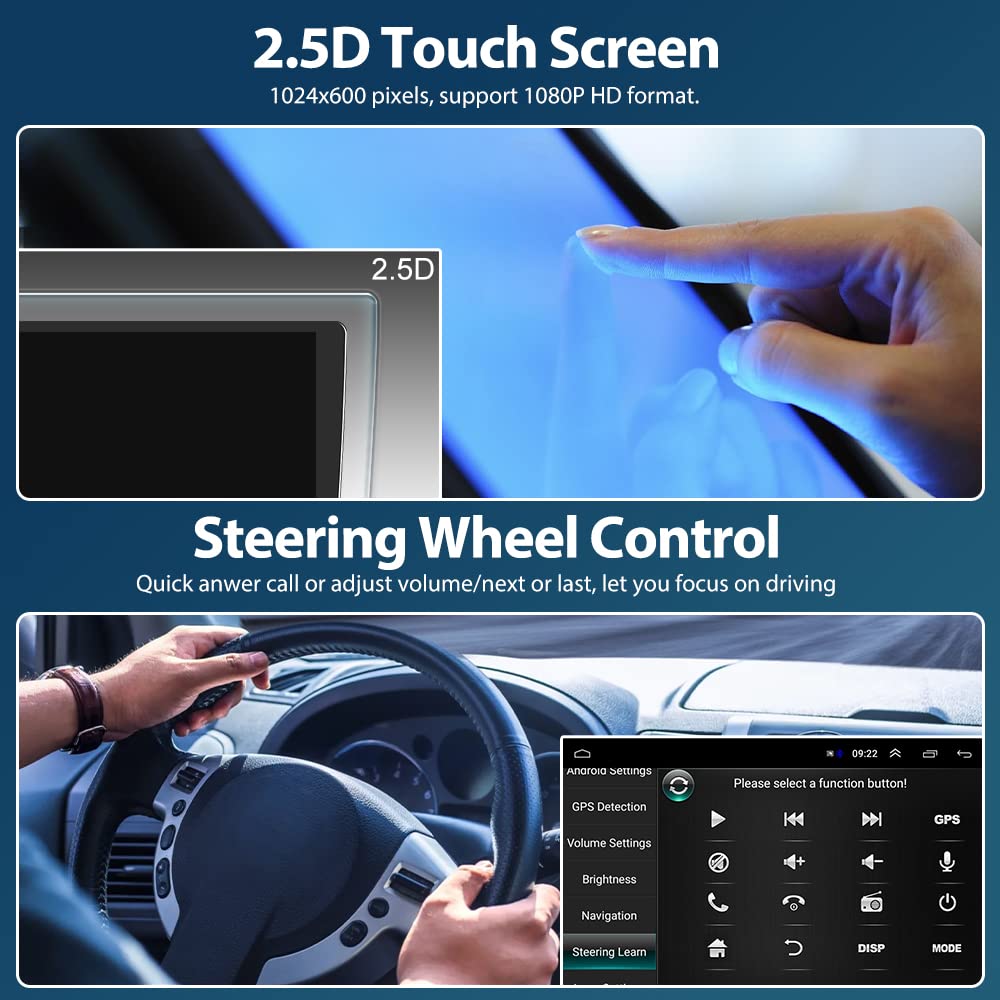 Hikity 10.1 Inch Android 13 Double Din Car Stereo with Wireless CarPlay - 2GB RAM 32GB ROM, GPS, Bluetooth, WiFi, FM, Mirror Link, SWC, Backup Camera & Microphone - Perfect for Seamless Navigation, Hands-Free Calling & Entertainment in Your Vehicle