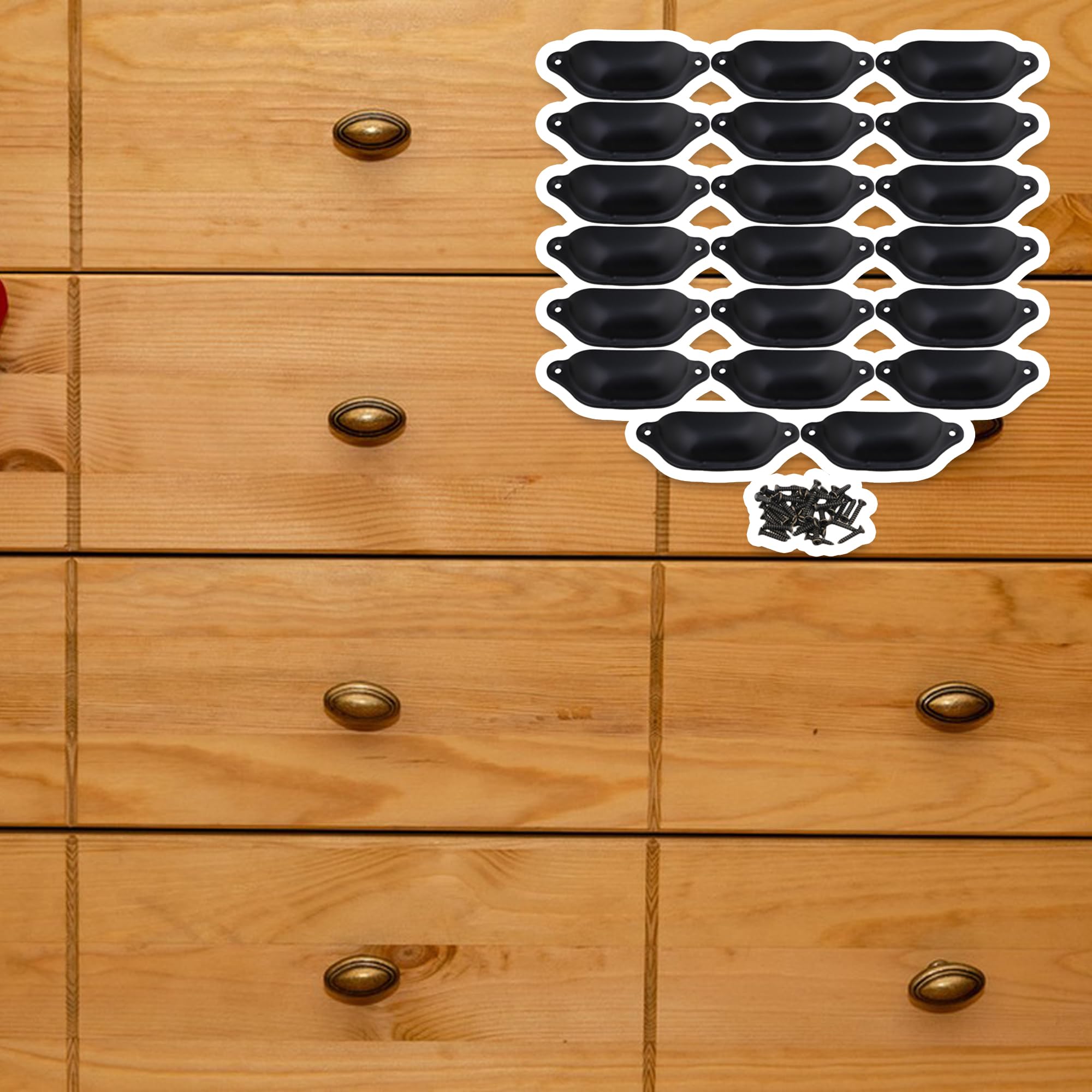 Vintage Black Shell Shape Cabinet Drawer Pulls and Knobs with Screws - Pack of 20 - Decorative Hardware for Kitchen, Bathroom, Dresser & Furniture Restoration