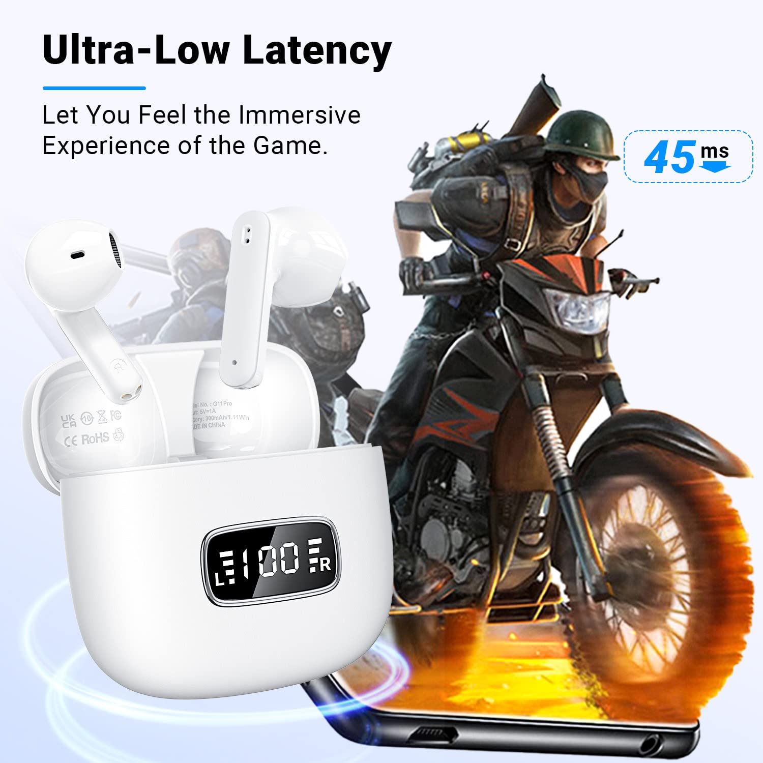 Wireless Earbuds Bluetooth 5.3 with Noise Cancelling - 40H Playtime, IP7 Waterproof for Sports & Travel