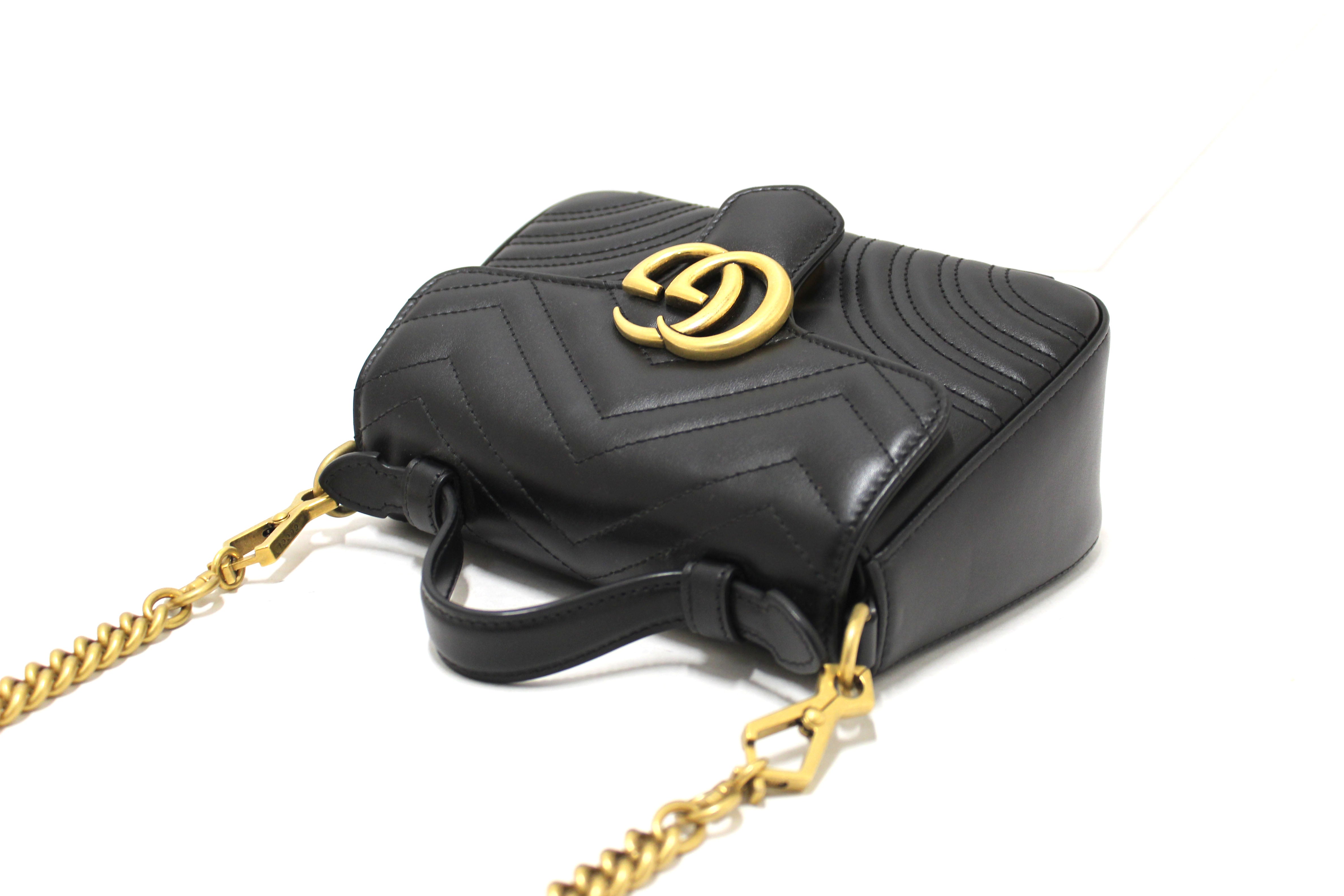 Authentic Gucci GG Marmont Mini Top Handle Bag in Black Leather - Luxury Crossbody Purse for Women, Perfect for Date Night & Evening Events