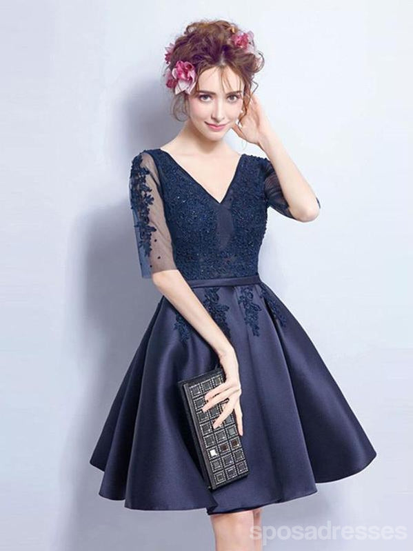 Elegant Navy Blue Long Sleeve Lace Homecoming Dress - Vintage 2018 Style Formal Gown for Prom, Wedding & Special Occasions - CM468