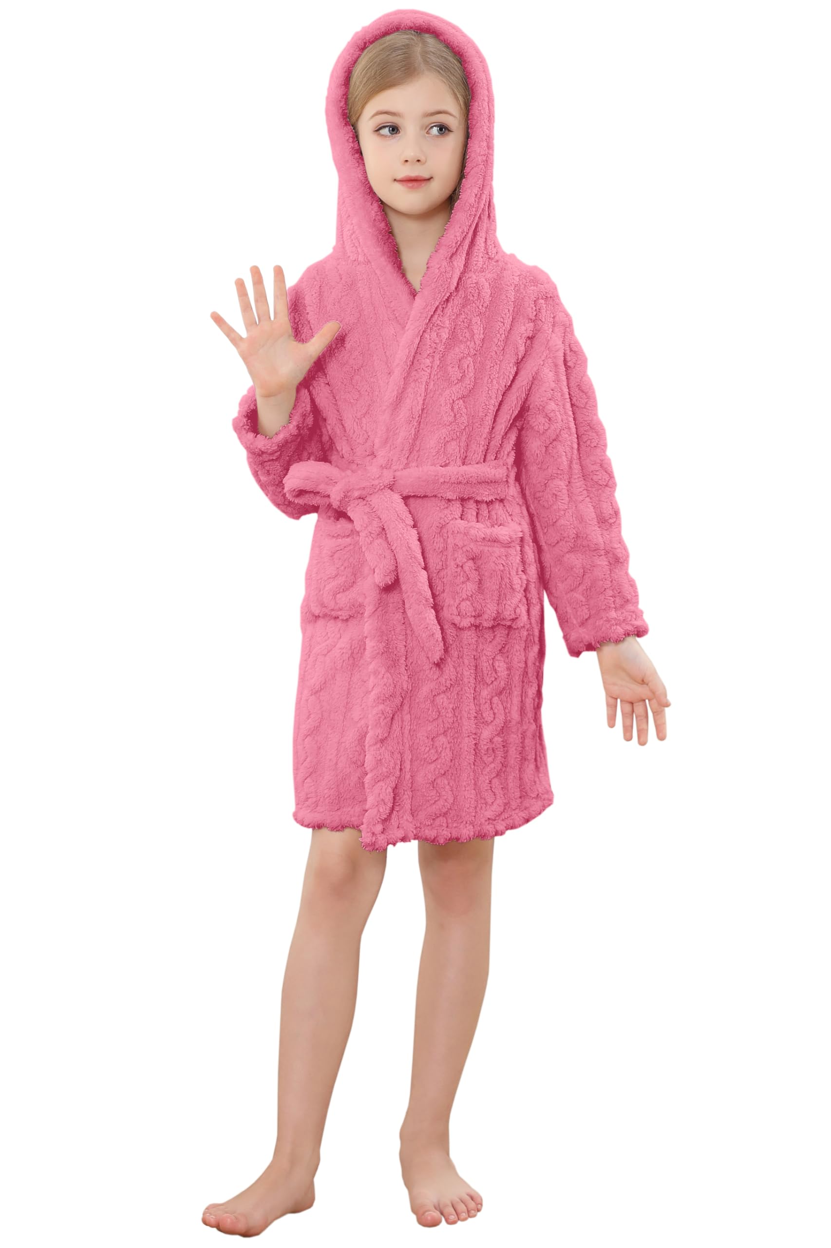 Umeyda Girls & Women's Twist Fleece Robes - Soft Warm Hooded Bathrobe for Kids & Adults | Cozy Fuzzy Bathrobe Gift for Spa, Lounge & Winter Comfort
