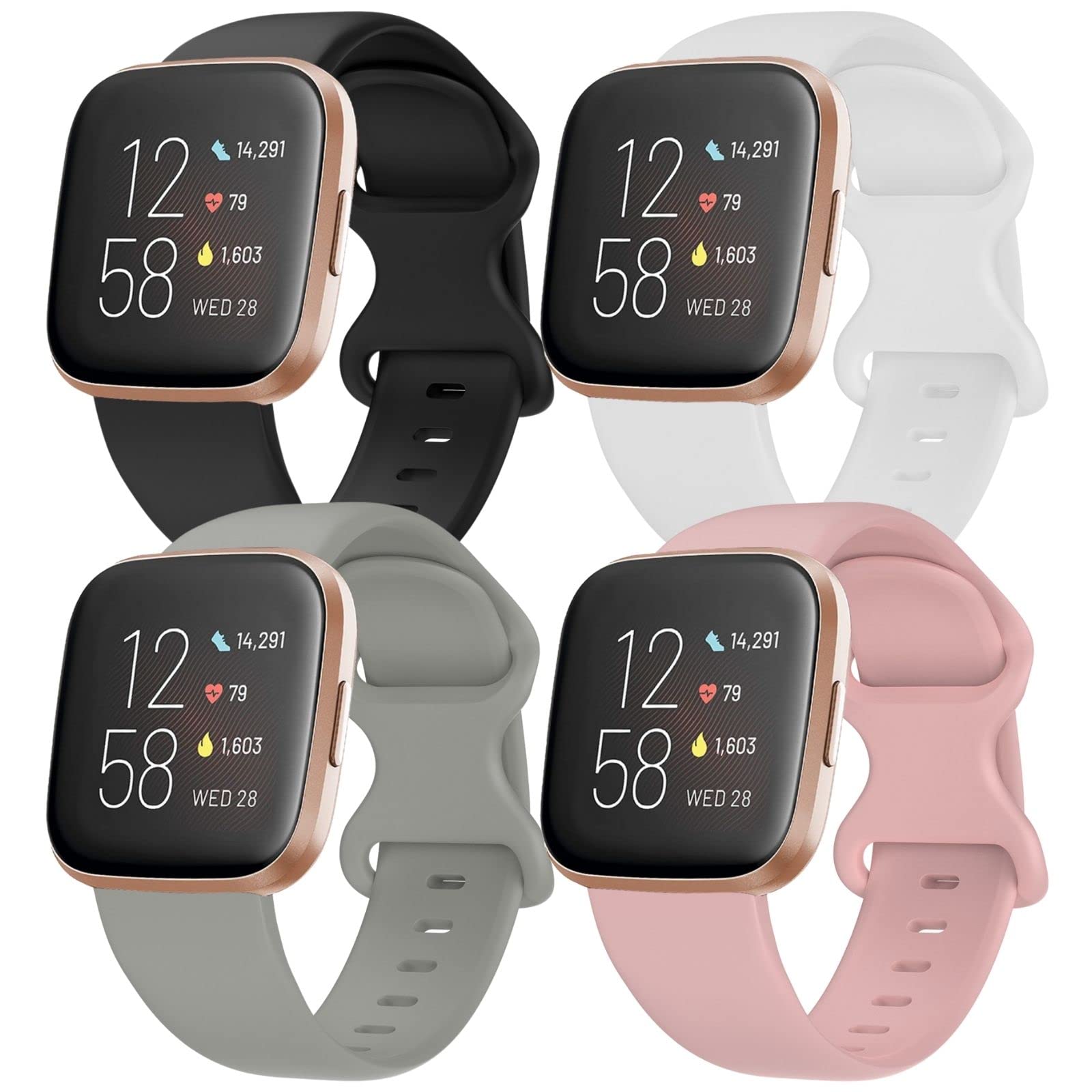ESeekGo 4-Pack Replacement Bands for Fitbit Versa/Versa 2/Versa Lite/Special Edition - Soft Silicone Sport Wristbands for Men & Women - Breathable & Durable Fitness Tracker Straps - Perfect for Running, Workouts & Daily Wear