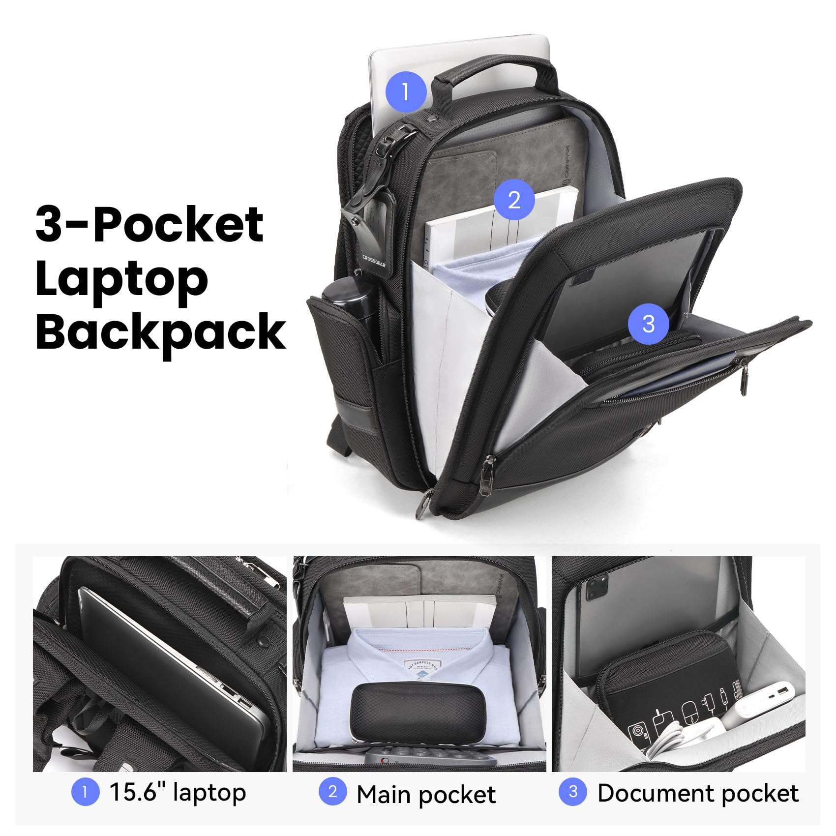 20L Waterproof Business Laptop Backpack for Men & Women - TSA Approved Carry On Travel Backpack with Thick Compartments Fits 15.6