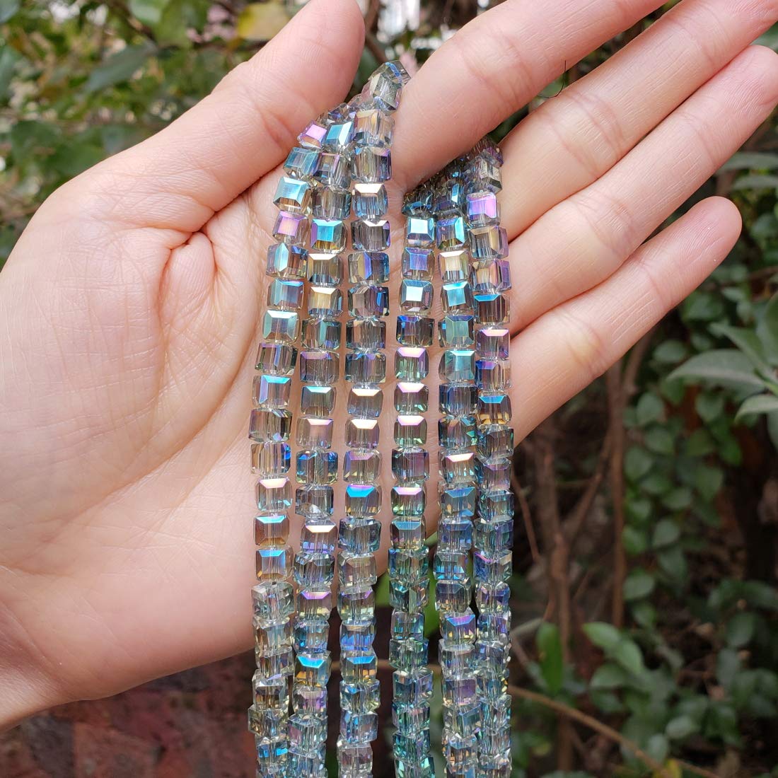 5 Strands Czech Faceted Cube Crystal Glass Loose Beads - 6mm (0.24 Inch) Peridot Shimmer Spacer Beads (475-490pcs) for DIY Jewelry Making, Bracelets, Necklaces & Craft Projects | Bulk Beads for Jewelry Design & Home Decor