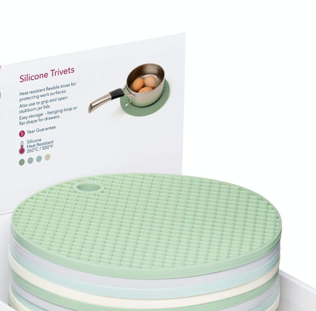 Colorworks Classics 20cm Round Silicone Trivets - Heat Resistant Hot Pads for Kitchen, Dining Table, and Countertop Protection