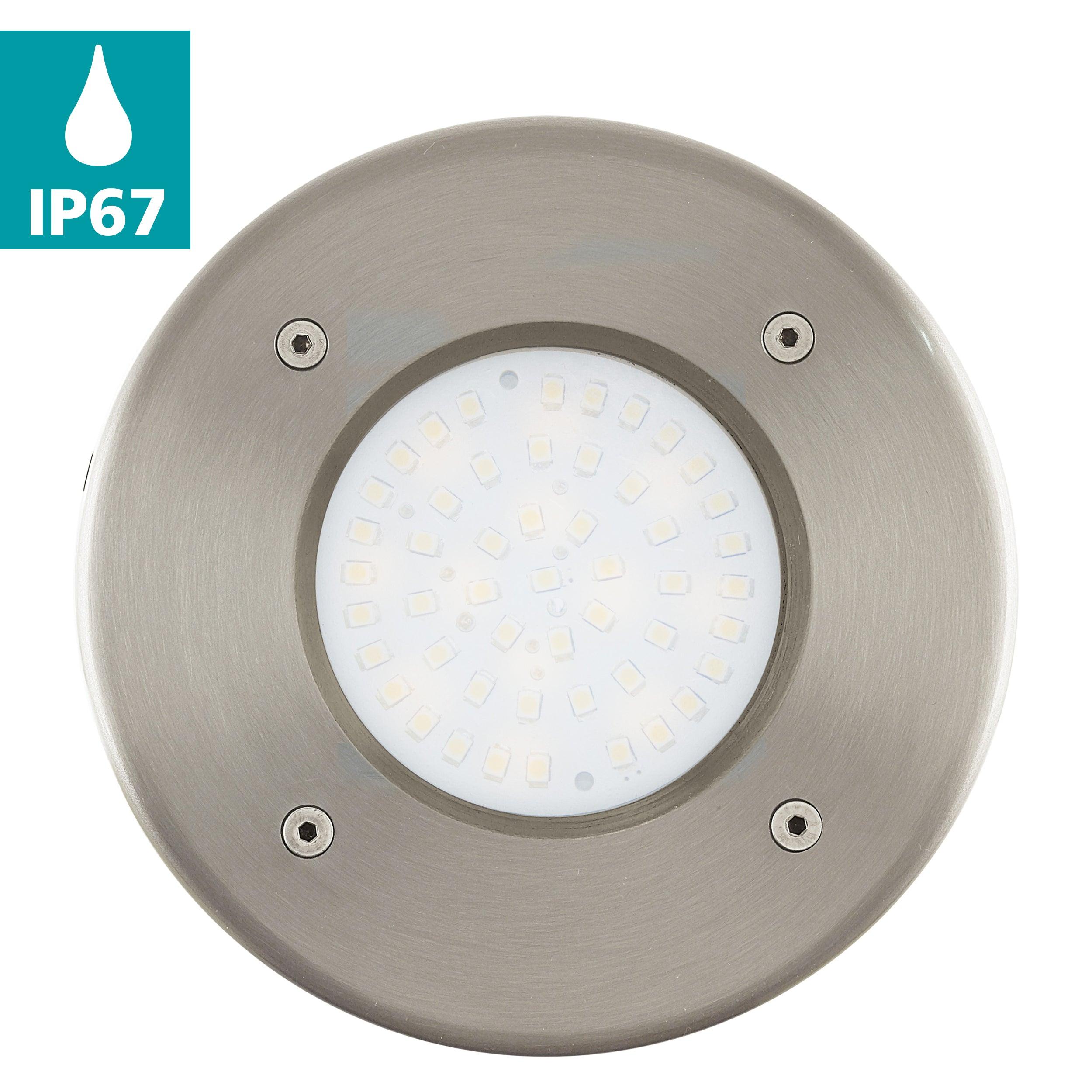 Eglo Lamedo Round Silver LED Recessed Ground Uplighter Light - Outdoor Landscape Lighting for Garden, Pathway, and Patio Illumination