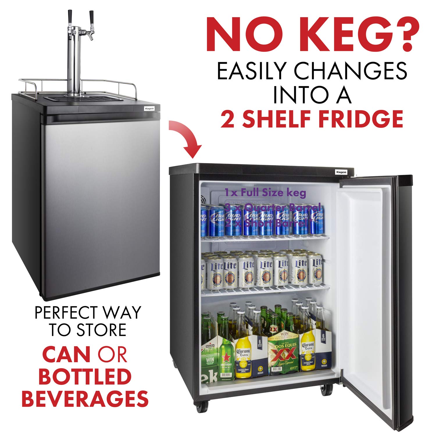 Kegco K209SS-2 Stainless Steel Keg Dispenser - Commercial & Home Beer Tap System for Parties, Bars, and Restaurants