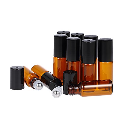10 Pcs 5ml Amber Glass Essential Oil Roller Bottles with Stainless Steel Roller Balls & 3ml Droppers - Perfect for Aromatherapy, DIY Blends & On-the-Go Relaxation