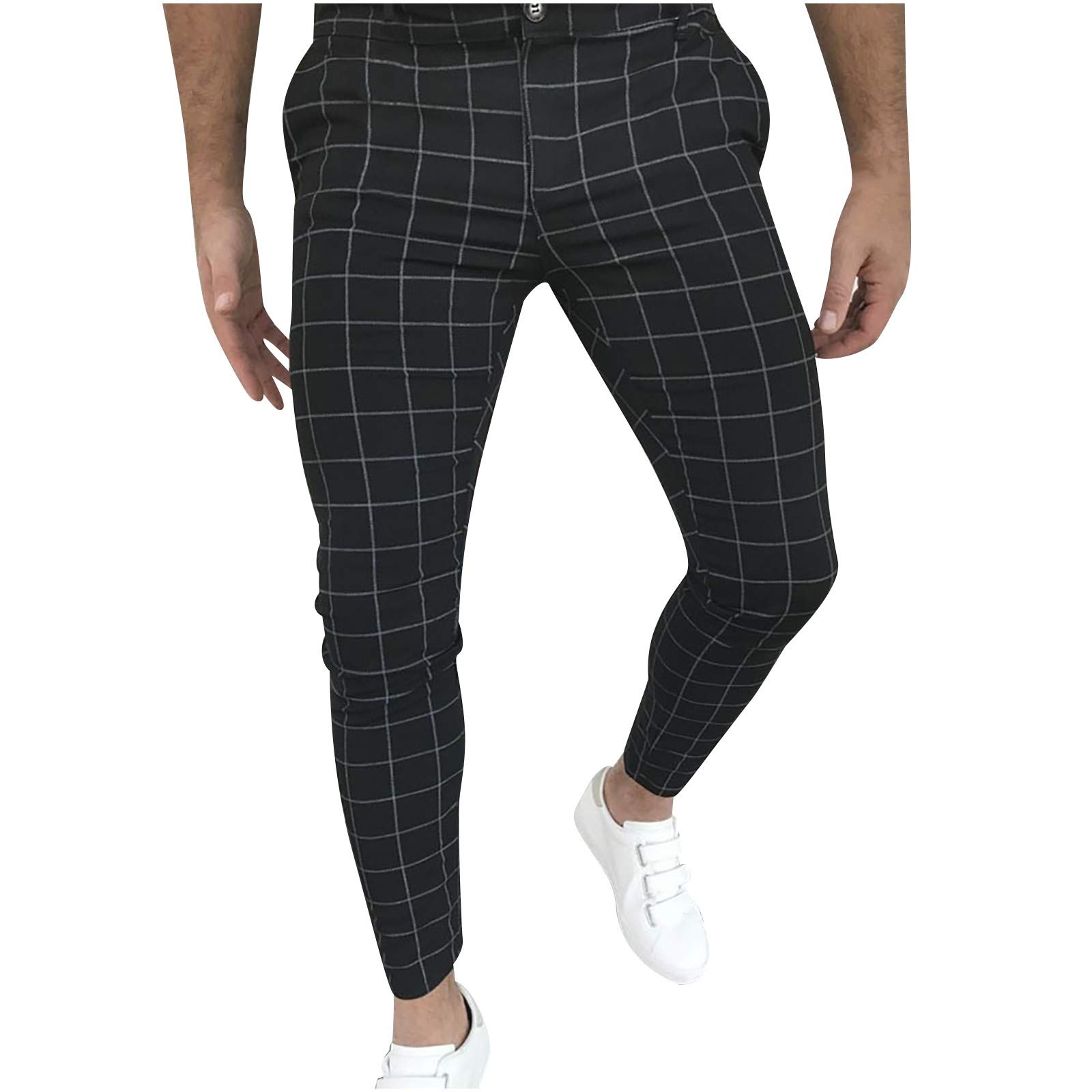 Men's Slim Fit Plaid Dress Pants - Business Casual Flat Front Skinny Pencil Pants with Pockets | 2022 Fashion Golf & Cargo Pants | Chinos & Joggers for Work, Office & Casual Wear