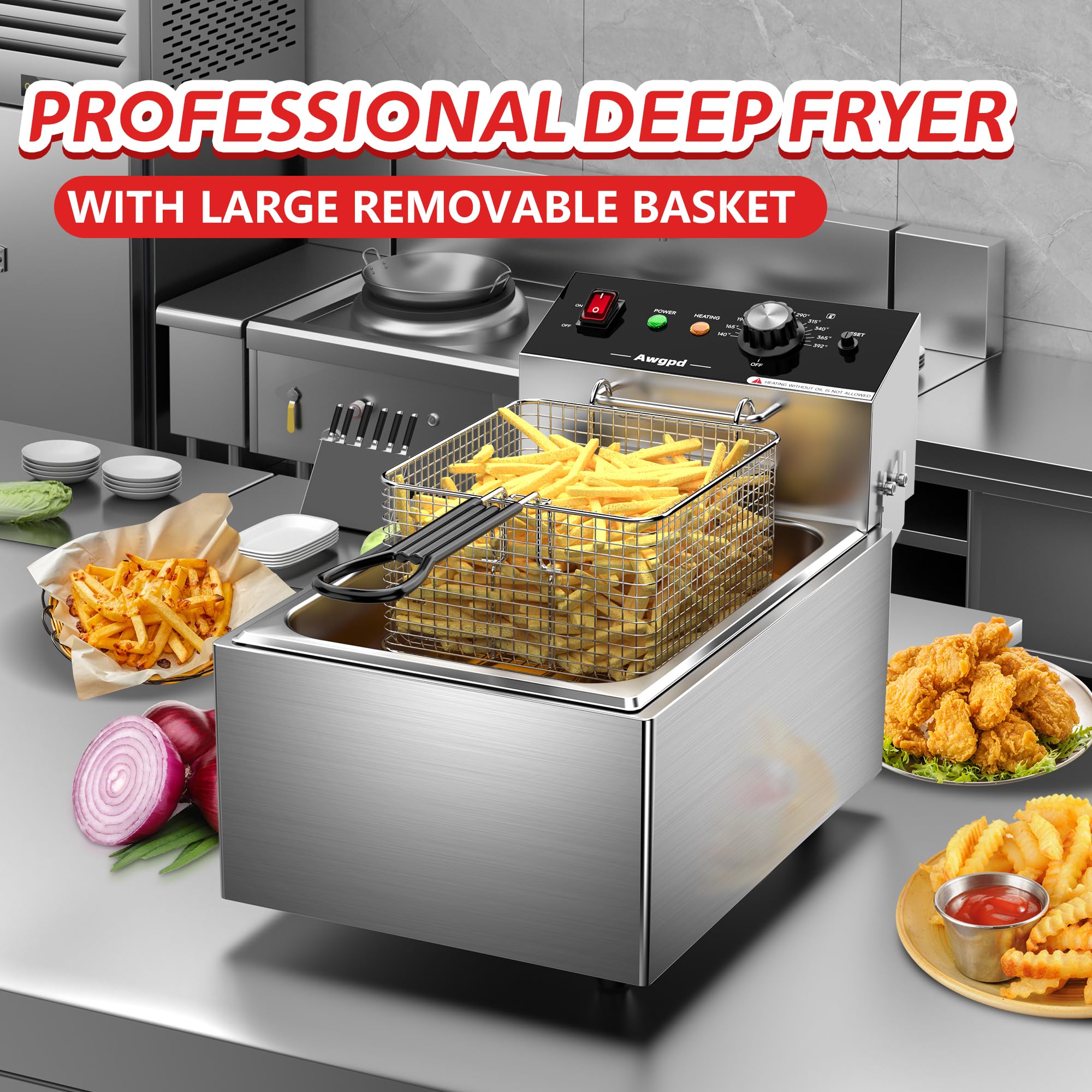 Commercial Electric Deep Fryer 10L (10.5QT) Stainless Steel Single Tank with Basket - 1700W Countertop Deep Fryer for Restaurant & Home Use - Perfect for Frying Chicken, Fish, Fries & Donuts