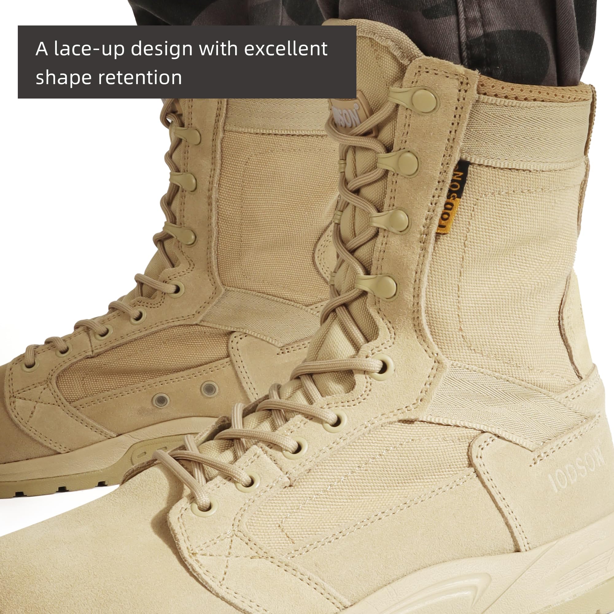 IODSON Men's 8-Inch Tactical Boots - Lightweight Combat & Military Boots for Hiking, Work, Jungle & Desert Use - Durable Leather Army Gear for Outdoor Adventures