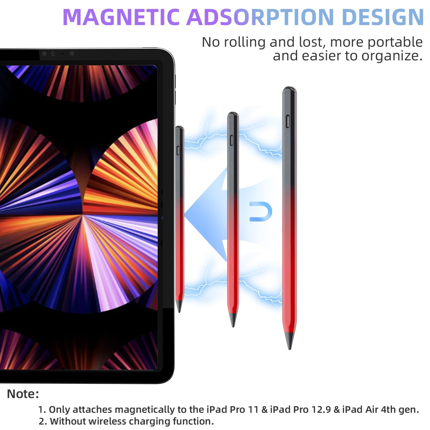 Premium Stylus Pen for iPad - Compatible with iPad 10th/9th Gen, iPad Air 5/4/3, iPad Pro 11/12.9 Inch - Magnetic Apple Pencil with Palm Rejection & Tilt Sensitivity (Black & Red) - Perfect for Digital Art, Note-Taking & Professional Work