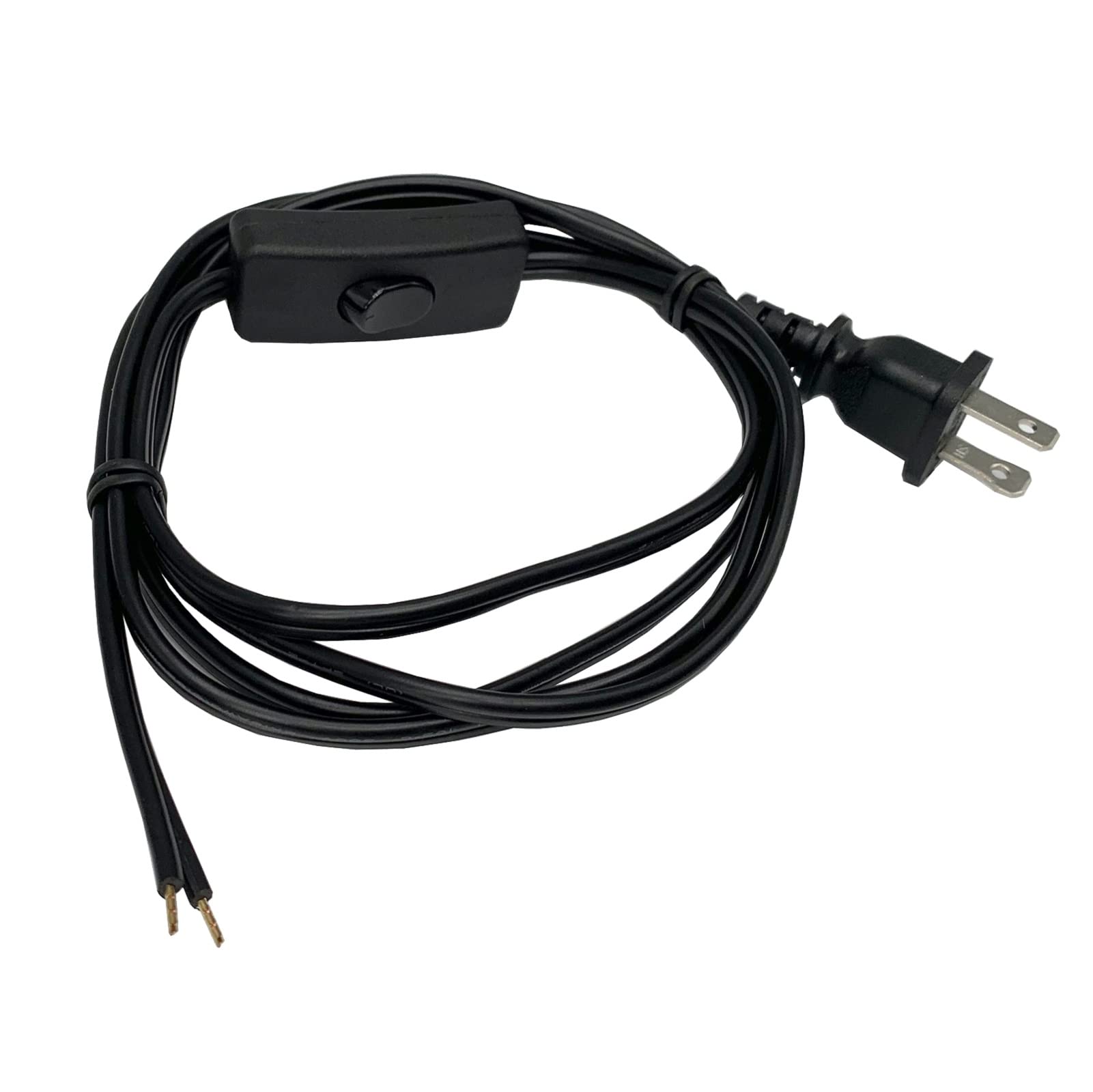 6 Feet Black Lamp Cord with Plug - 18 AWG 2 Prong Extension Cable, Pure Copper Stripped Ends for Wiring & Light Repair - Perfect for Table Lamps, Floor Lamps & DIY Lighting Projects