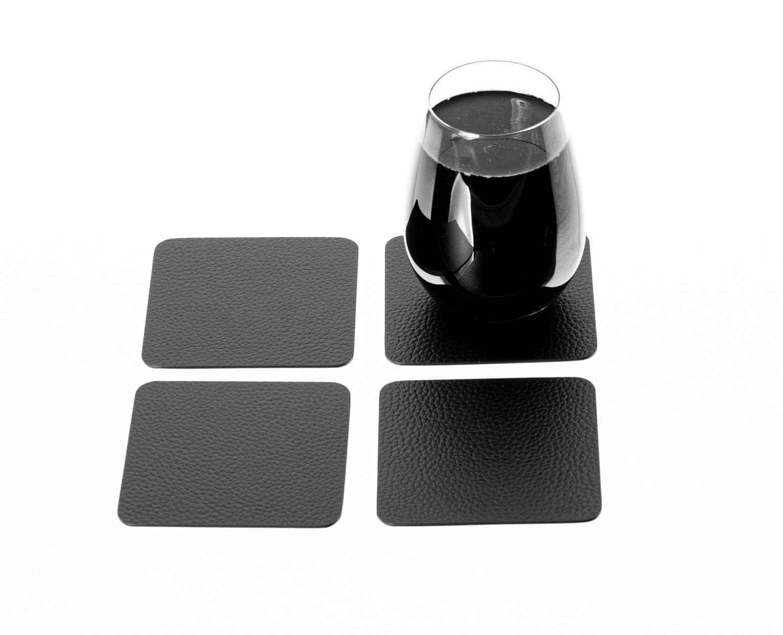 Eco-Friendly Black Recycled Leather Placemats and Coasters Set - 4 Table Mats (18