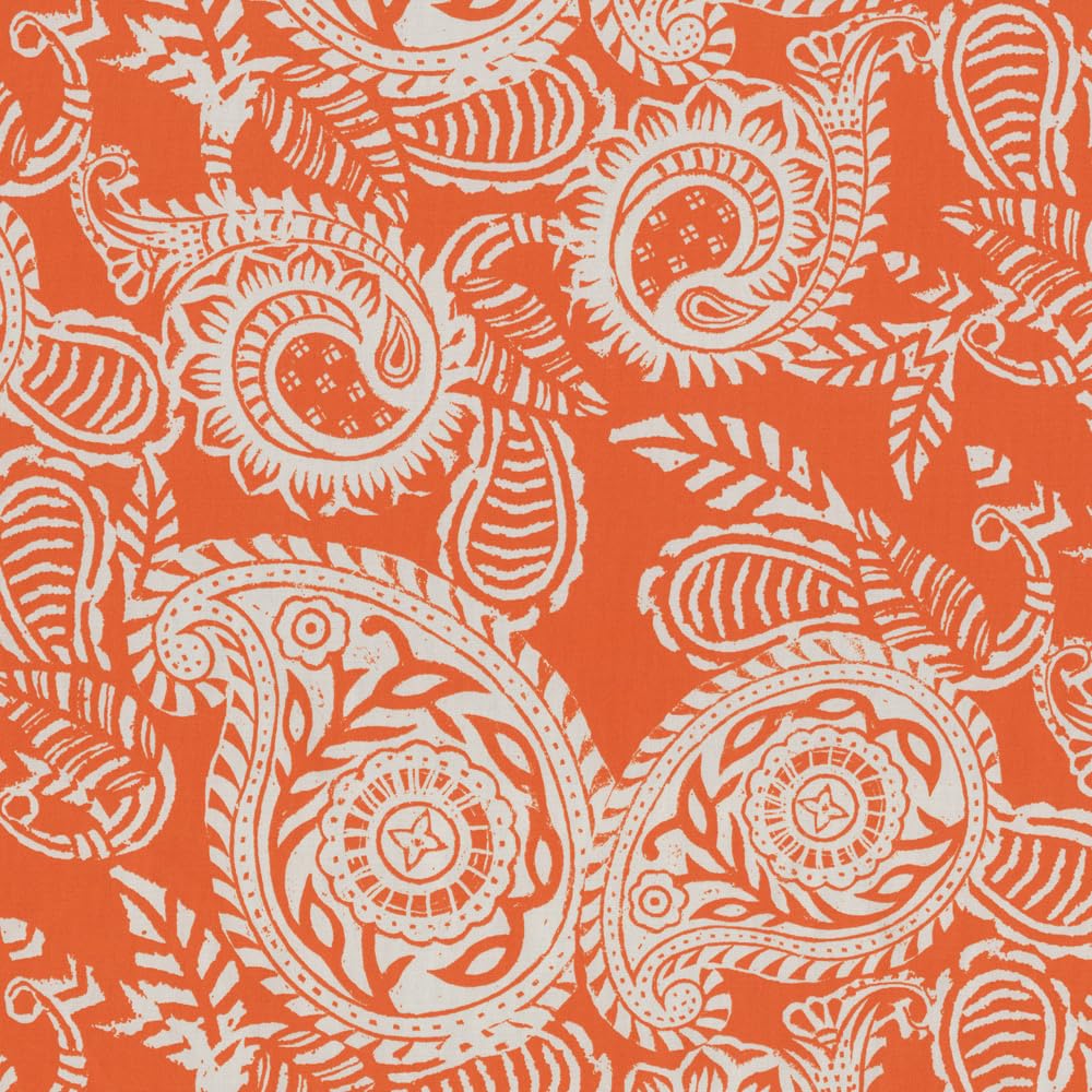 Pillow Perfect Paisley Indoor Outdoor Chaise Lounge Cushion - 72.5 x 21 Inch Split Back Design with Ties, Plush Fiber Fill, Weather & Fade Resistant - Orange Ivory Addie Pattern for Patio, Poolside & Sunroom Relaxation