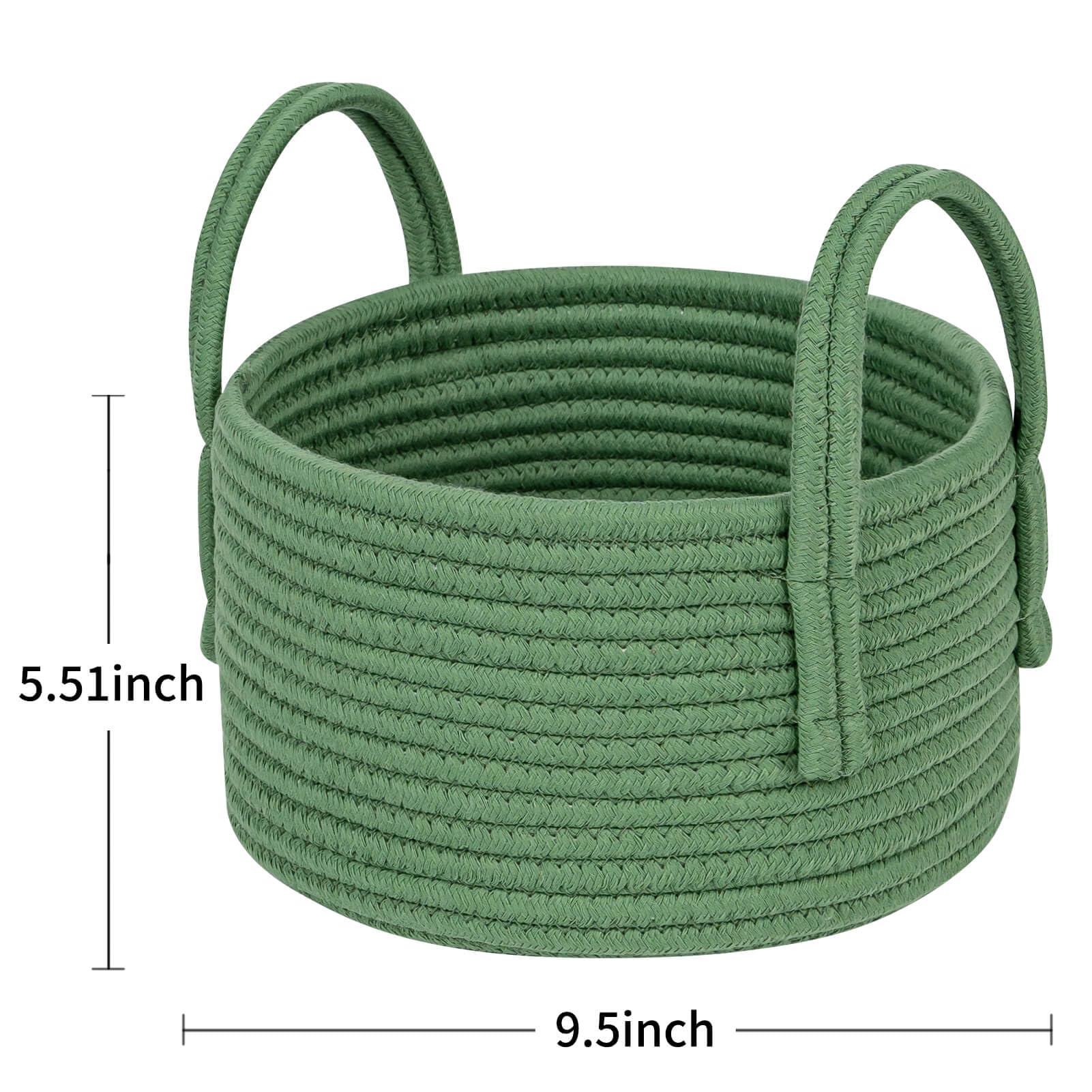 CubesLand Small Green Woven Storage Basket Set - 9.5x5.5 Inch Decorative Organizer for Nursery, Pet Toys, Closet & Holiday Decor | Perfect for Baby Room Organization, Halloween & Christmas Gift Baskets