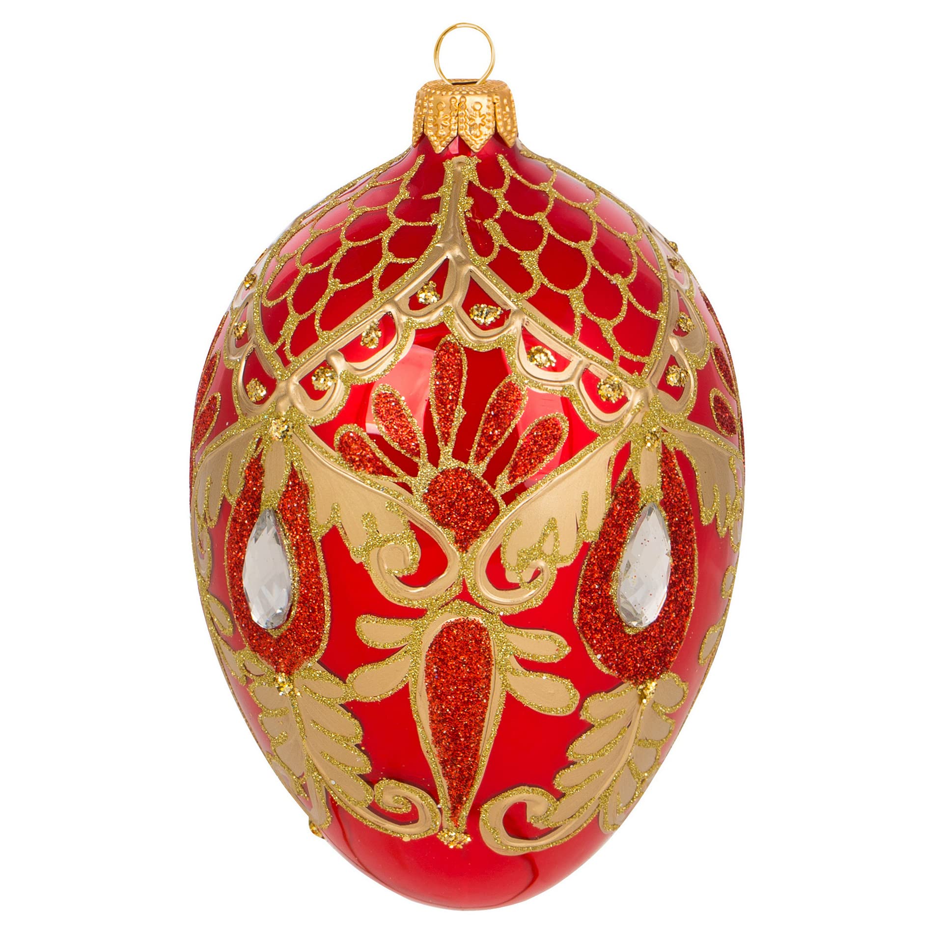 Miss Christmas Palace Collection 2023 Red and Gold Fabergé Egg 5-Inch Blown Glass Christmas Tree Ornament - Elegant Holiday Decoration for Xmas Tree, Mantel & Festive Home Décor