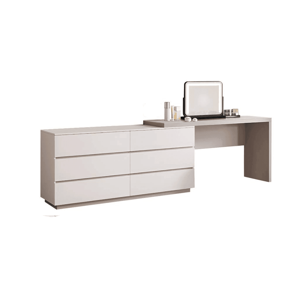 Lazarus Glossy Sintered Stone Extendable Dressing Table - Modern Vanity Desk with Mirror for Bedroom, Bathroom & Makeup Area - Perfect for Home Decor & Beauty Routine