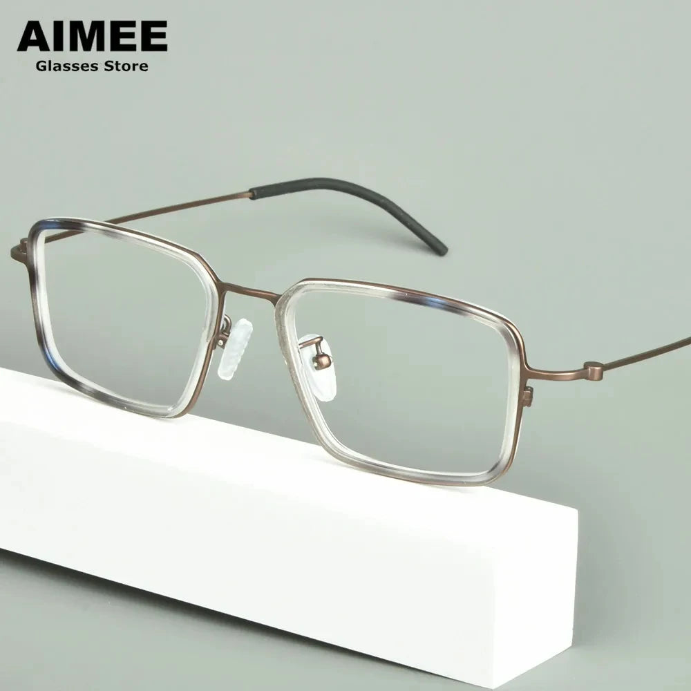 Aimee Unisex Full Rim Big Square Titanium Acetate Eyeglasses 942501 - Lightweight & Durable Frame for Men & Women - Perfect for Reading, Working & Fashion Accessories