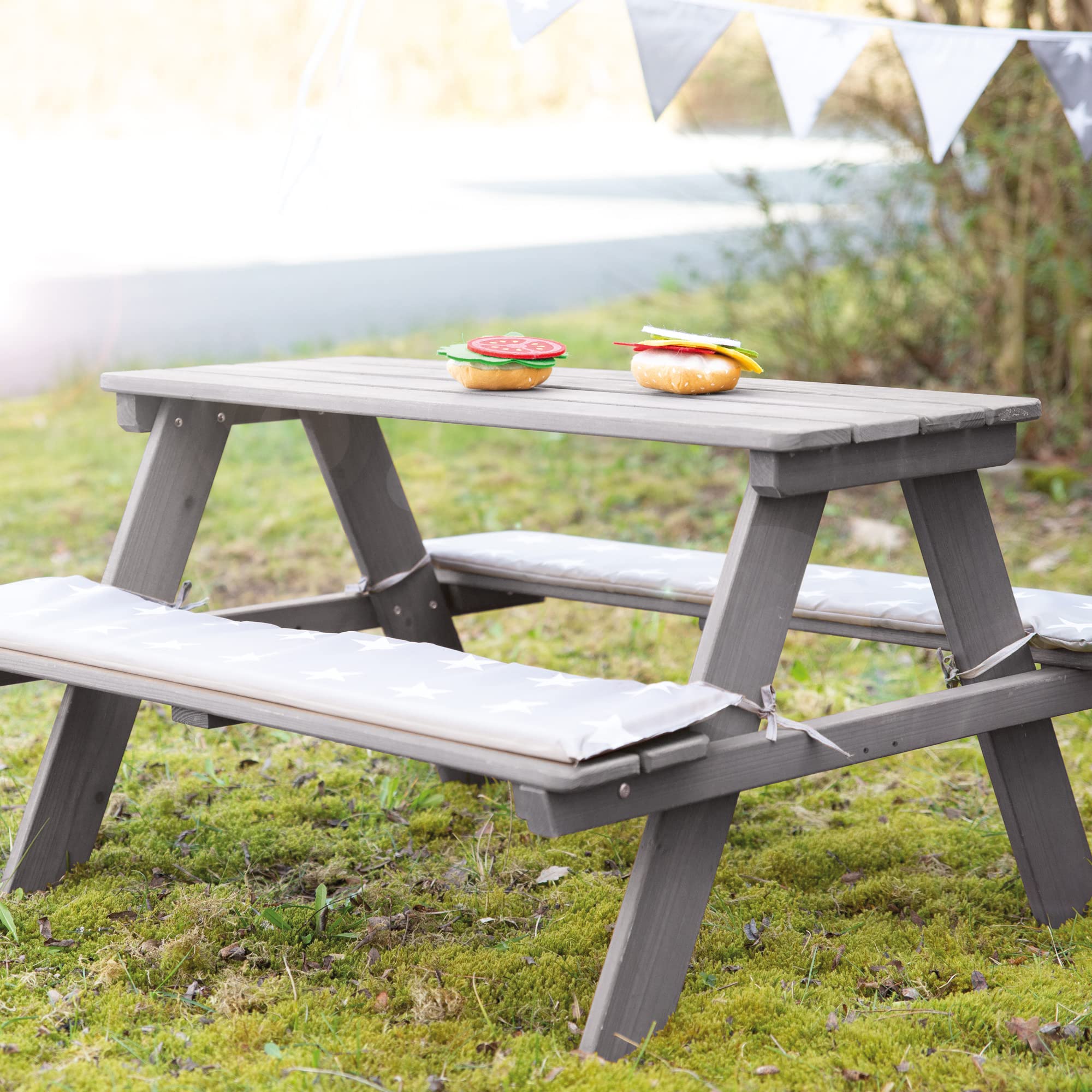 Wooden Kids Picnic Table Set for 4 - Outdoor Children's Play Table with 2 Benches - Weatherproof Grey Play Furniture for Backyard, Garden & Indoor Use - Perfect for Playdates, Snack Time & Outdoor Activities