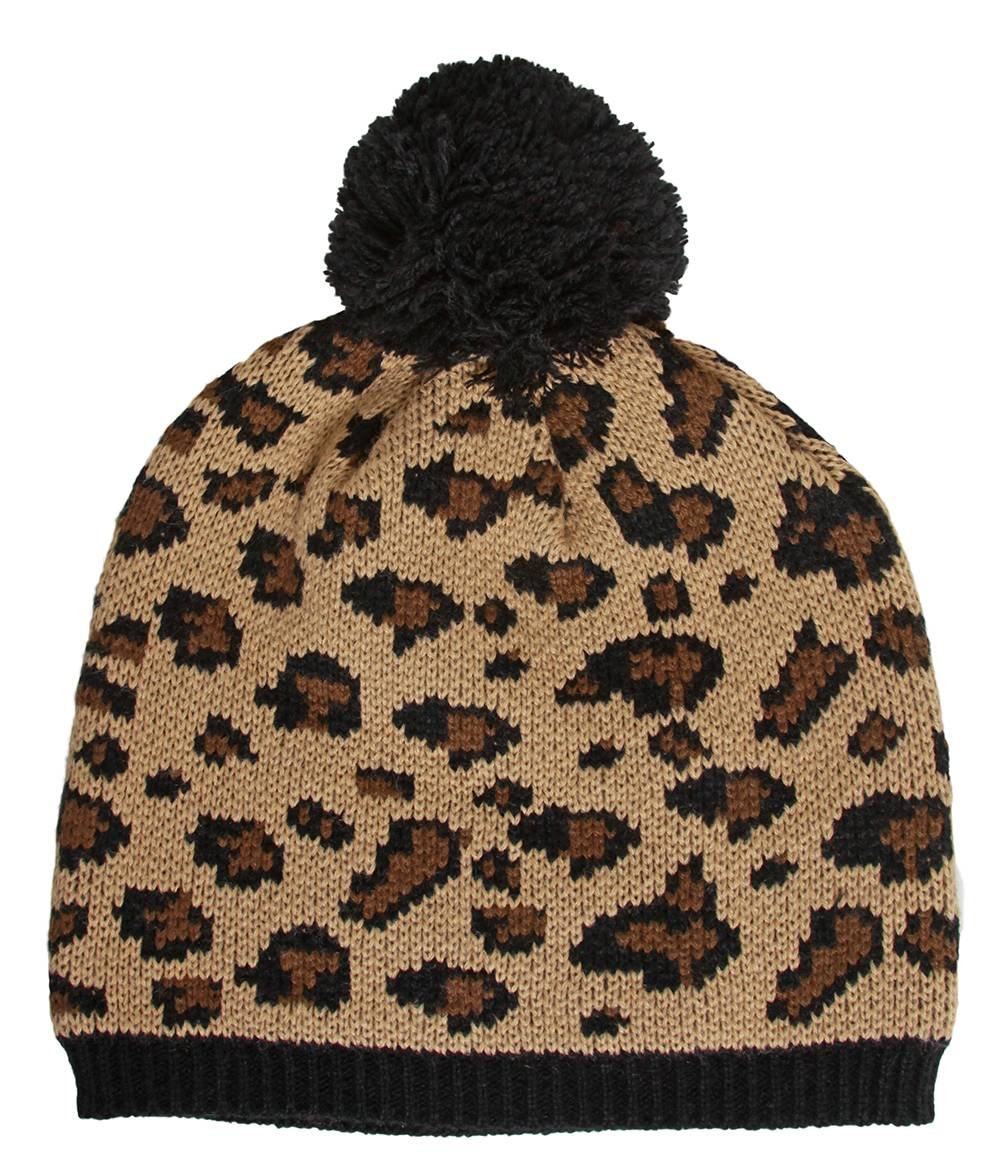 Best Leopard Print Winter Beanie with Pom Pom - Warm Knit Hat for Women & Men - Perfect for Skiing, Snowboarding & Cold Weather Fashion