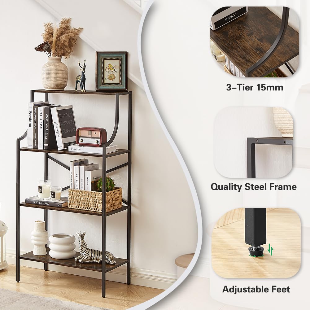 4 Tier Bookshelf - Rustic Brown Entryway Standing Shelf with Open Storage, Small Bookcase for Bedroom, Study & Living Room - Perfect for Organizing Books, Decor & Home Essentials