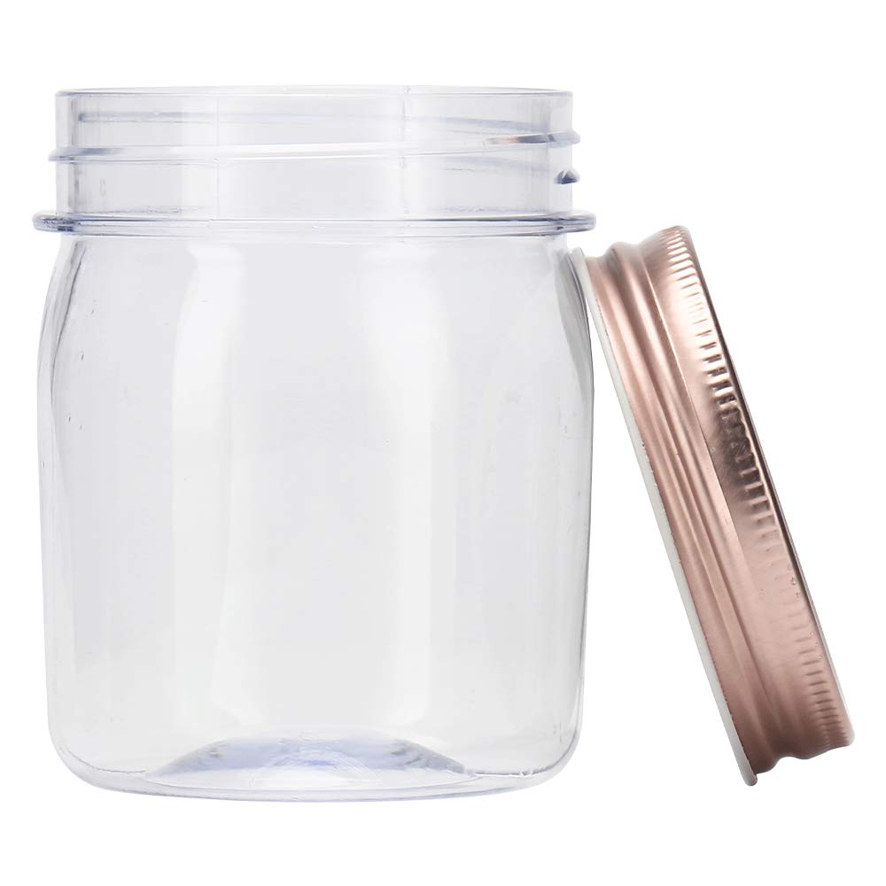 Novelinks 8oz Clear Plastic Jars with Rose Gold Lids - 16 Pack BPA-Free Refillable Round Containers for Spices, Beauty Products & Home Organization - Perfect for Pantry, Bathroom & Craft Storage