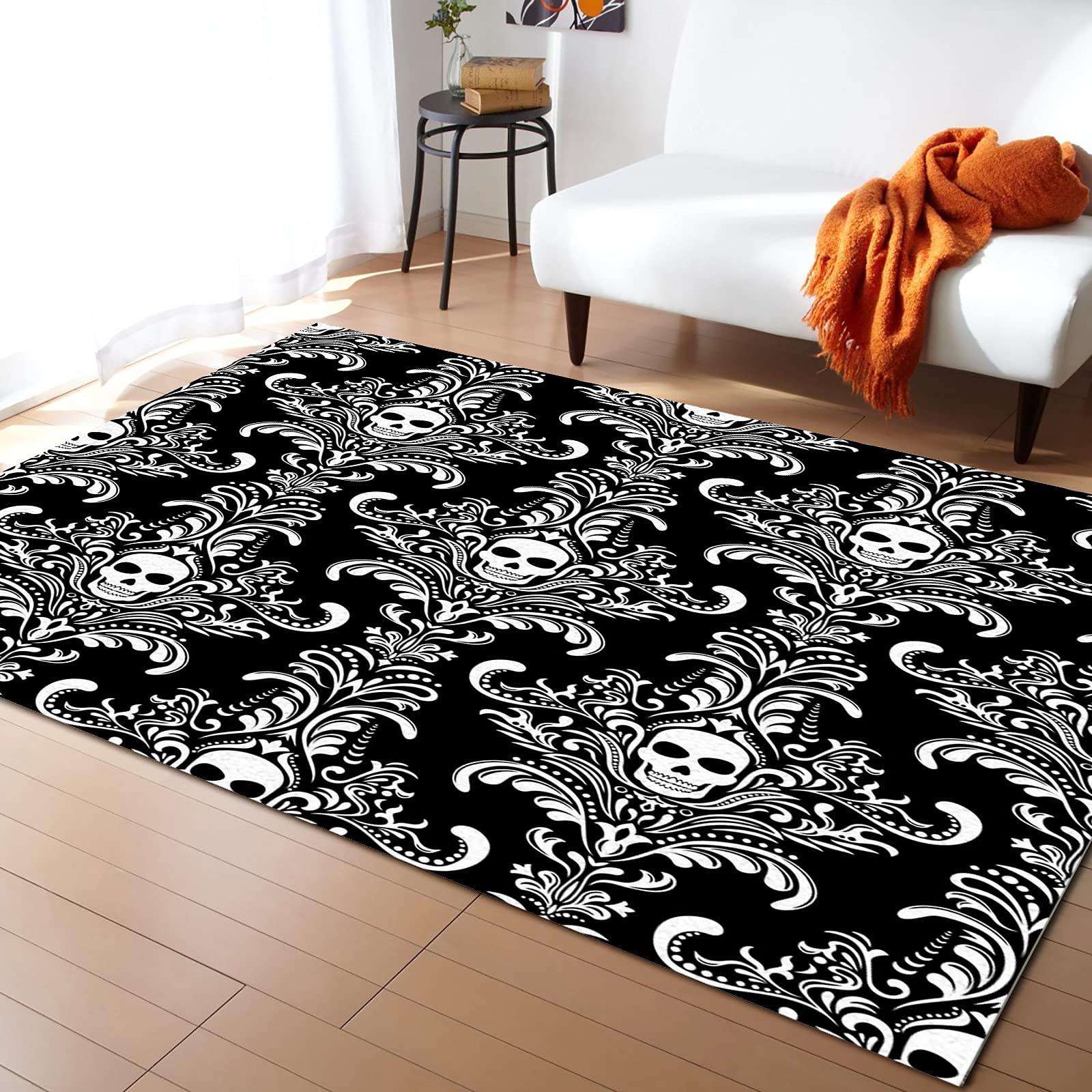Halloween Skull Abstract Area Rug 3'x5' - Non-Slip Washable Indoor/Outdoor Carpet for Living Room, Bedroom, Bathroom - Perfect for Spooky Home Decor & Party Floor Mats