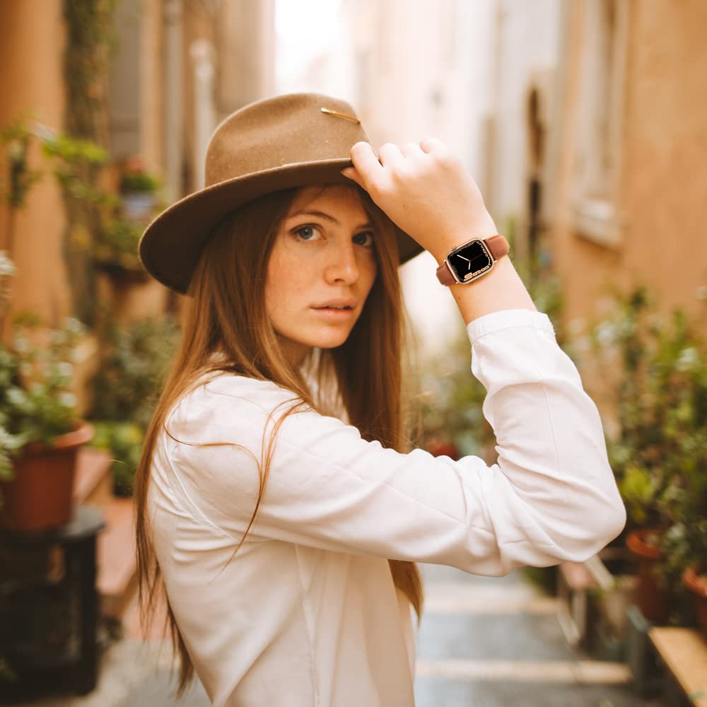 Genuine Leather Band for Apple Watch Series 10/9/8/7/6/5/4/3/2/1/SE - Soft Replacement Strap Compatible with 38mm 40mm 41mm 42mm iWatch - Women's Fashion Accessory for Workout, Office & Daily Wear