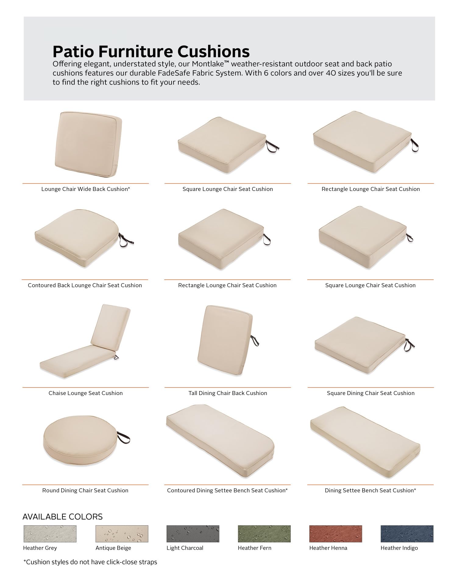 Water-Resistant Patio Lounge Cushion 23x20x4 - Antique Beige for Outdoor Loveseats & Chairs