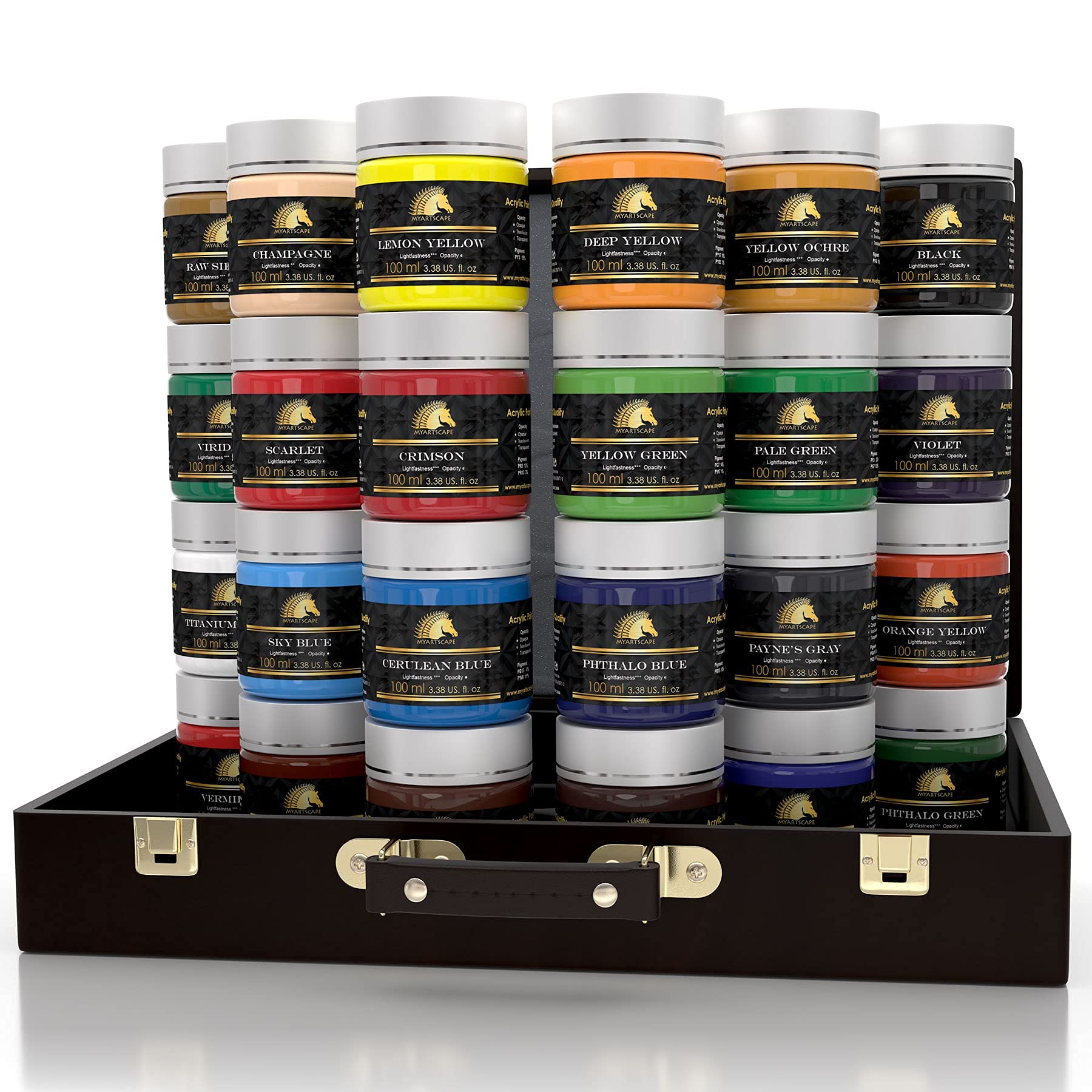 MyArtscape Professional Acrylic Paint Set - 24 Colors x 100ml Bottles with Storage Box - Lightfast & Heavy Body Artist Quality Paints - Perfect for Canvas Painting, DIY Crafts & Home Decor - Ideal Gift for Artists & Hobby Painters