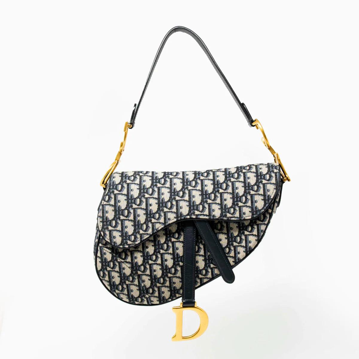 Dior Blue Oblique Medium Saddle Bag for Women | Luxury Designer Crossbody Handbag | Perfect for Date Night, Office & Travel
