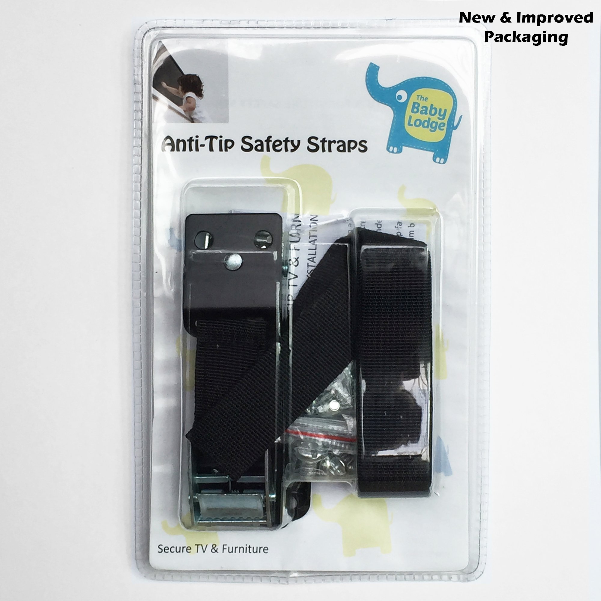 Heavy Duty TV and Furniture Anti-Tip Straps - All Metal Safety Wall Anchors for Baby Proofing Flat Screen TVs, Dressers, Bookcases, Cabinets - Secure Your Home (2 Pack, Black) - Perfect for Childproofing Living Rooms, Nurseries & Offices
