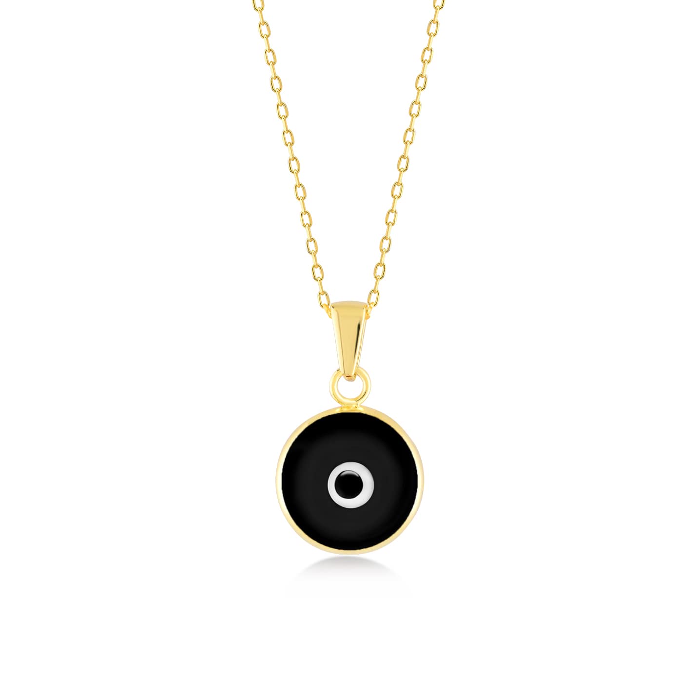 14K Solid Gold Evil Eye Necklace for Women - Hamsa Protection Pendant in Blue, Black, Dark Blue, Green, Orange, Pink, Red & White | Dainty 18