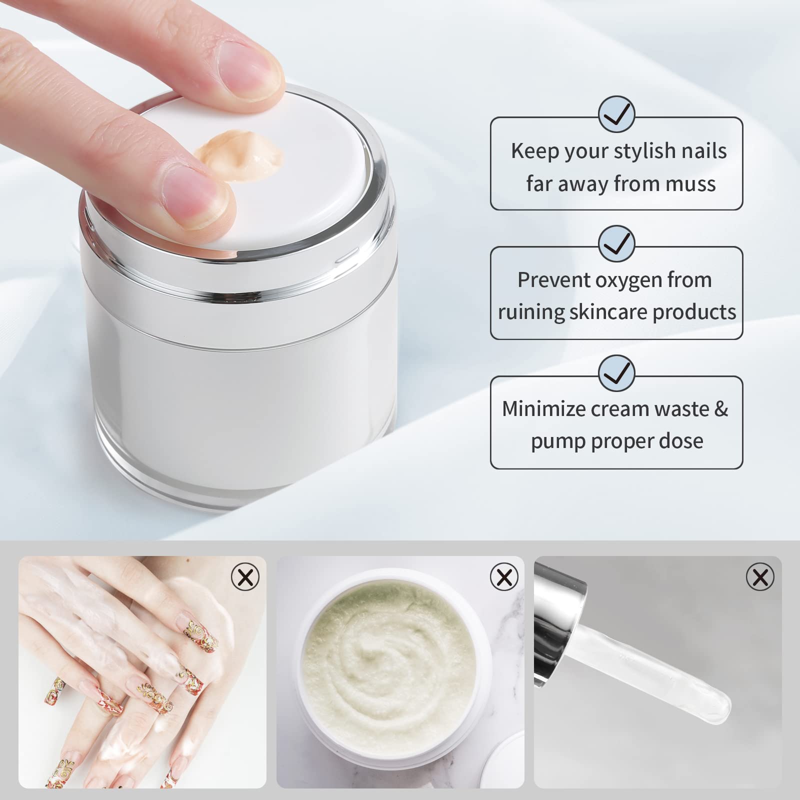 YOCASII 2PCS 1.7 Oz Airless Pump Bottles - Refillable Acrylic Moisturizer Jars for Skincare Creams & Lotions | Leakproof Travel Cosmetic Containers for Face Serums, Body Creams & Beauty Products